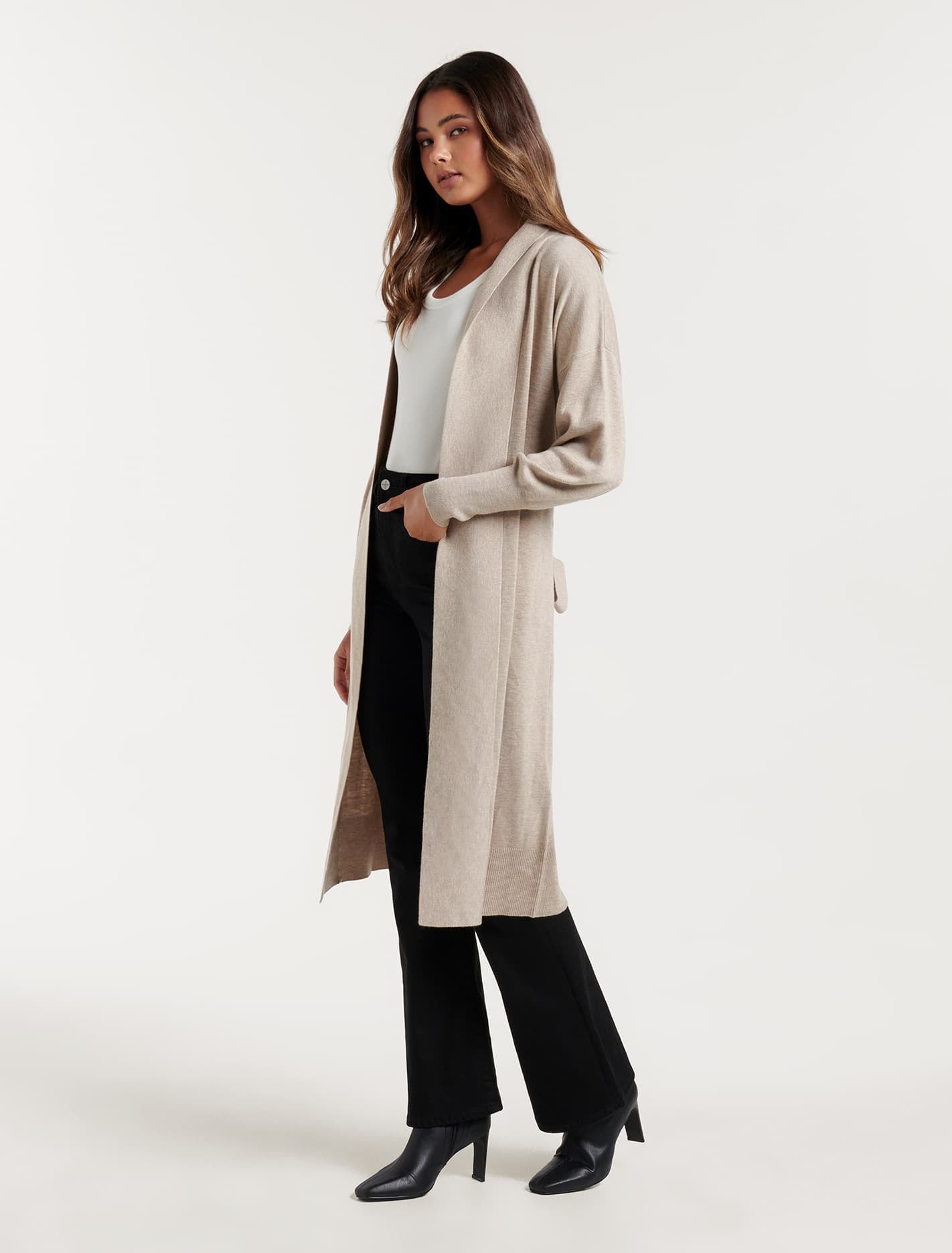 Charlie longline cardigan Sandstone