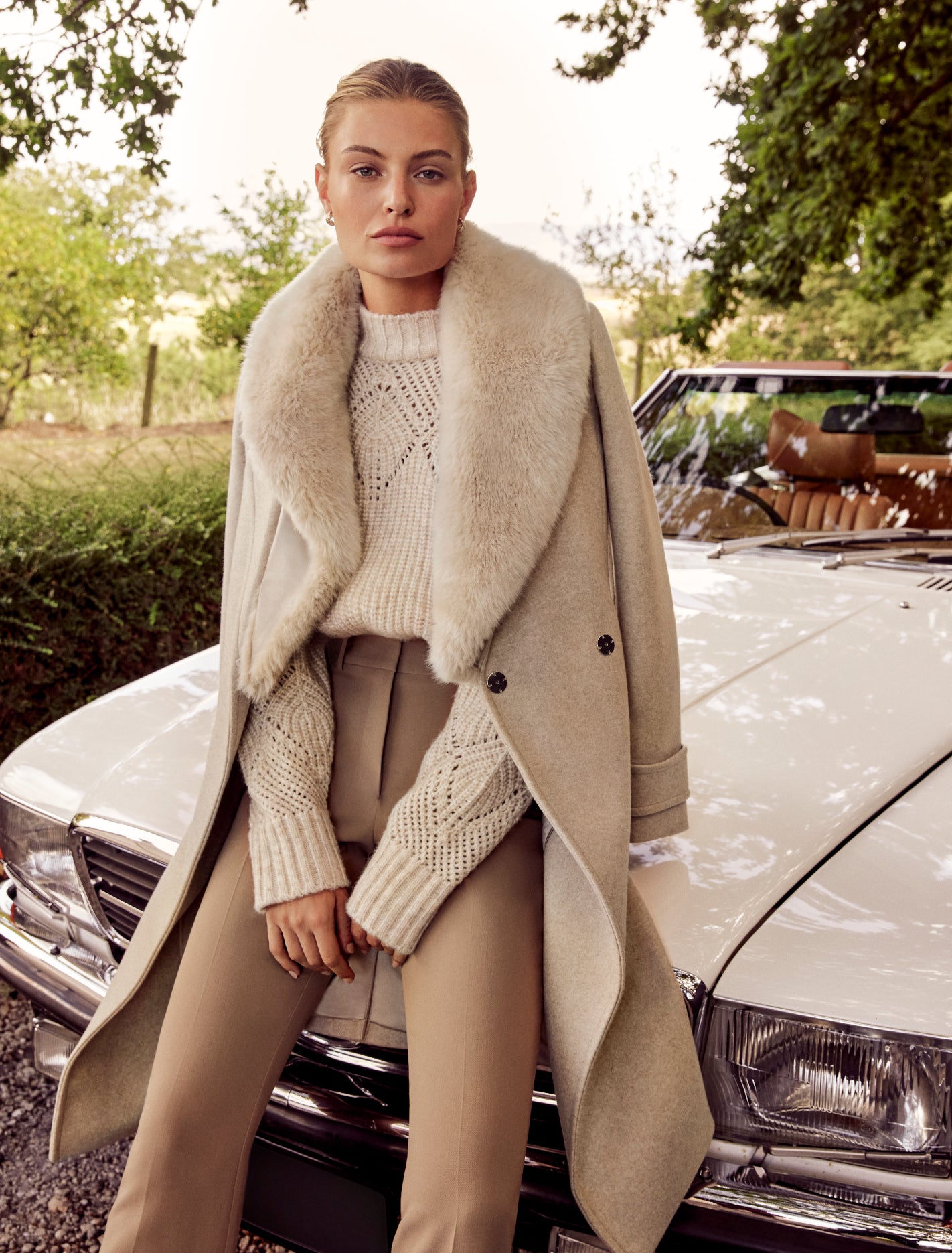 Nora Fur Collar Coat Camel Marle