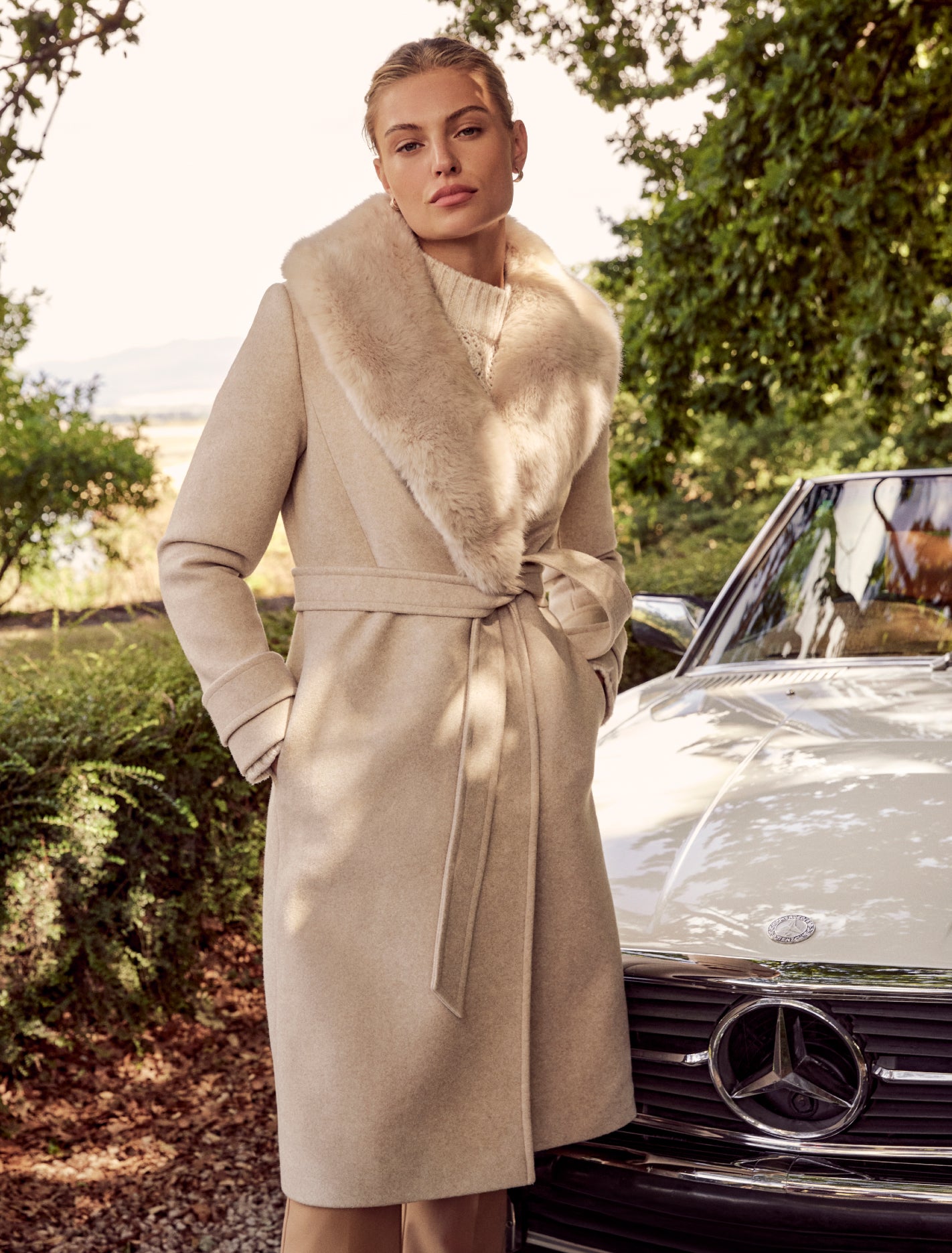 Nora Fur Collar Coat Camel Marle
