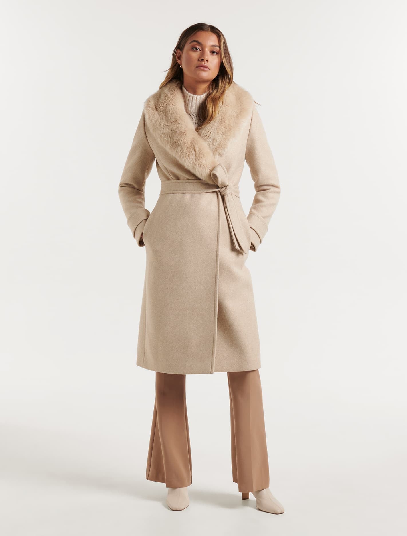 Nora Fur Collar Coat Camel Marle