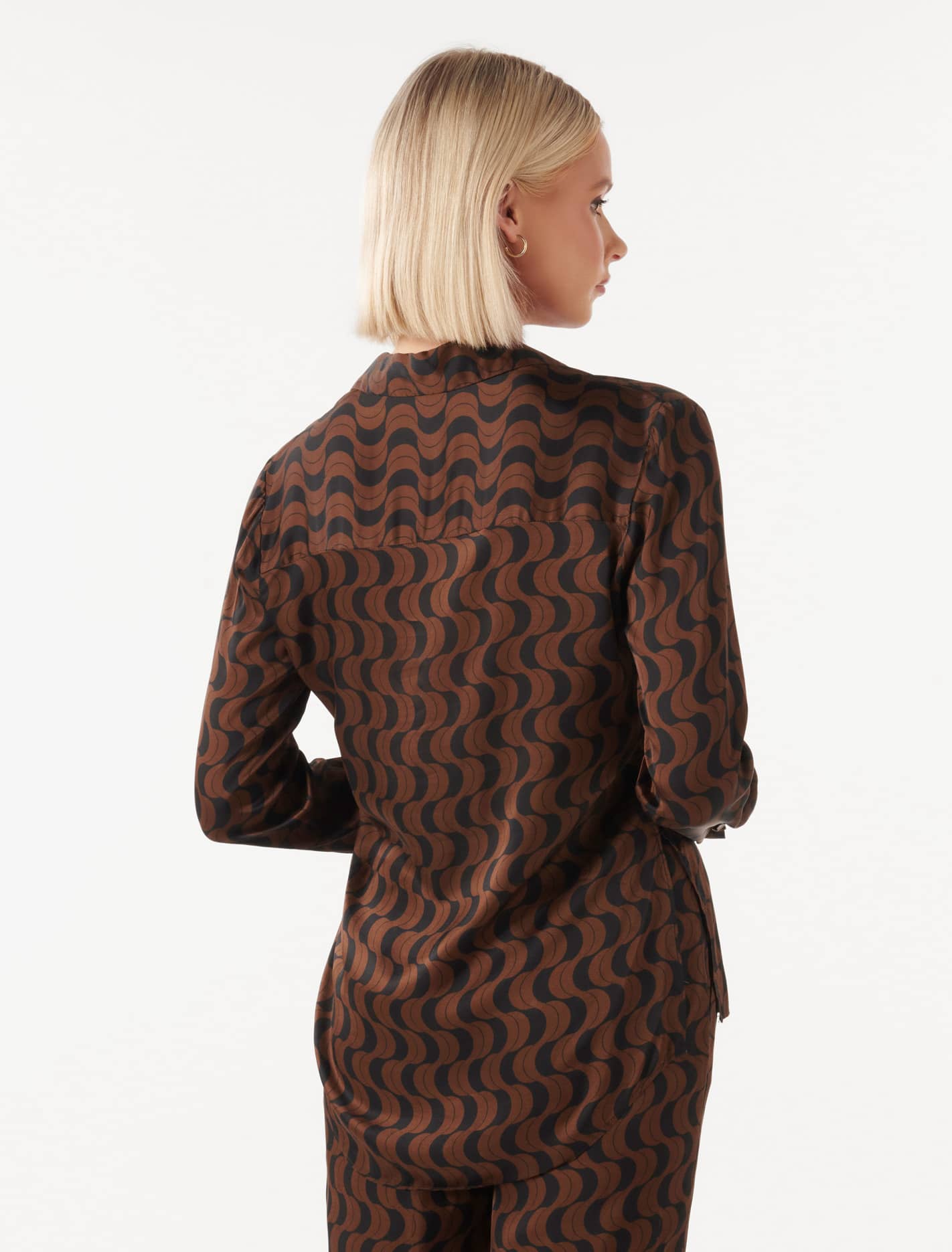 Lila Longline Printed Satin Shirt Dark Harper Geo