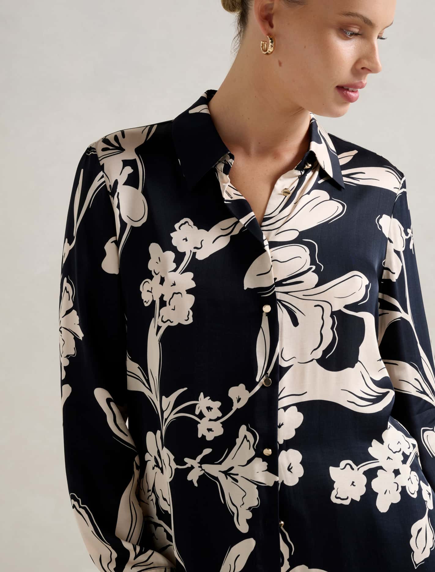 Lila Longline Printed Satin Shirt Hyland Floral Co-ord