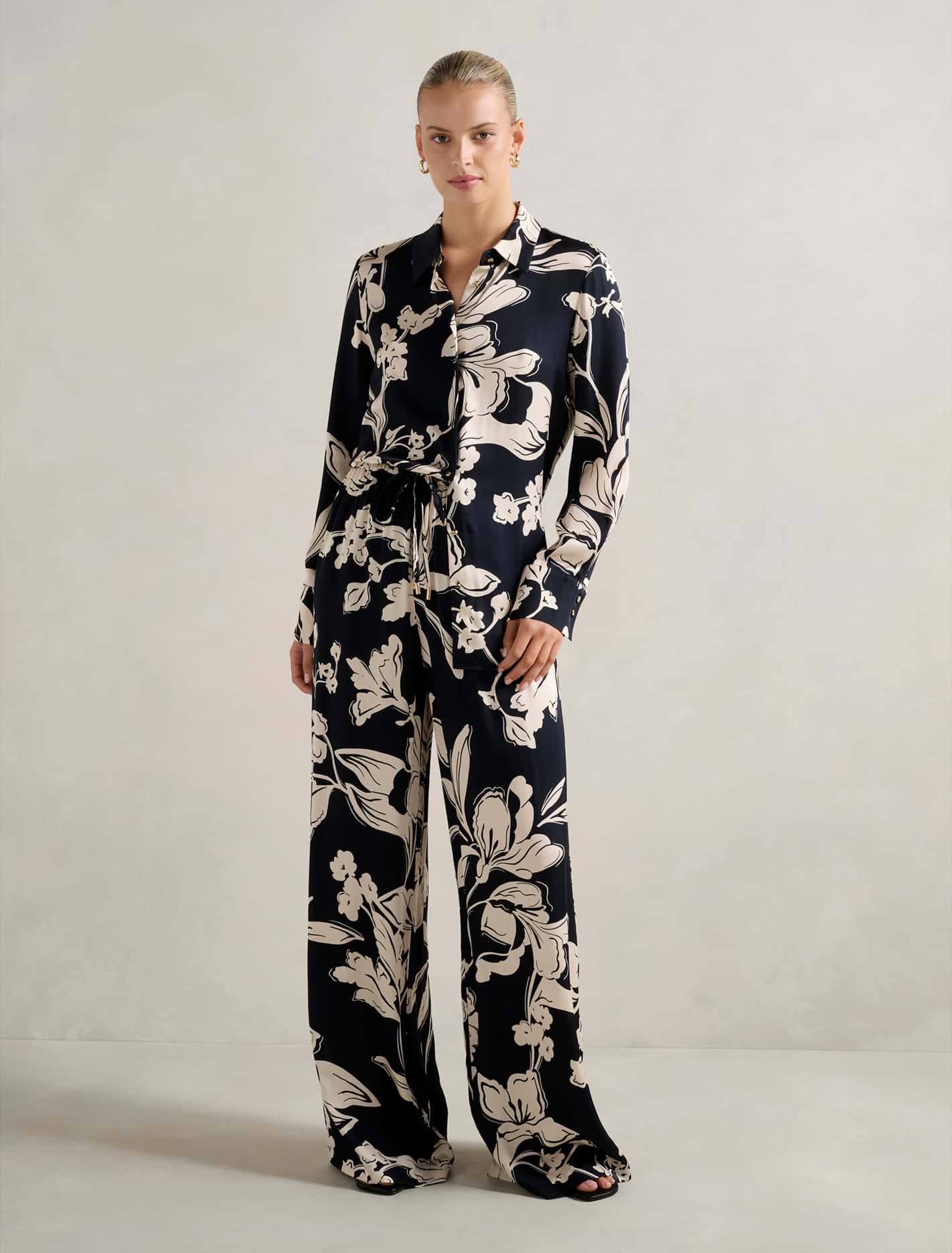 Lila Longline Printed Satin Shirt Hyland Floral Co-ord