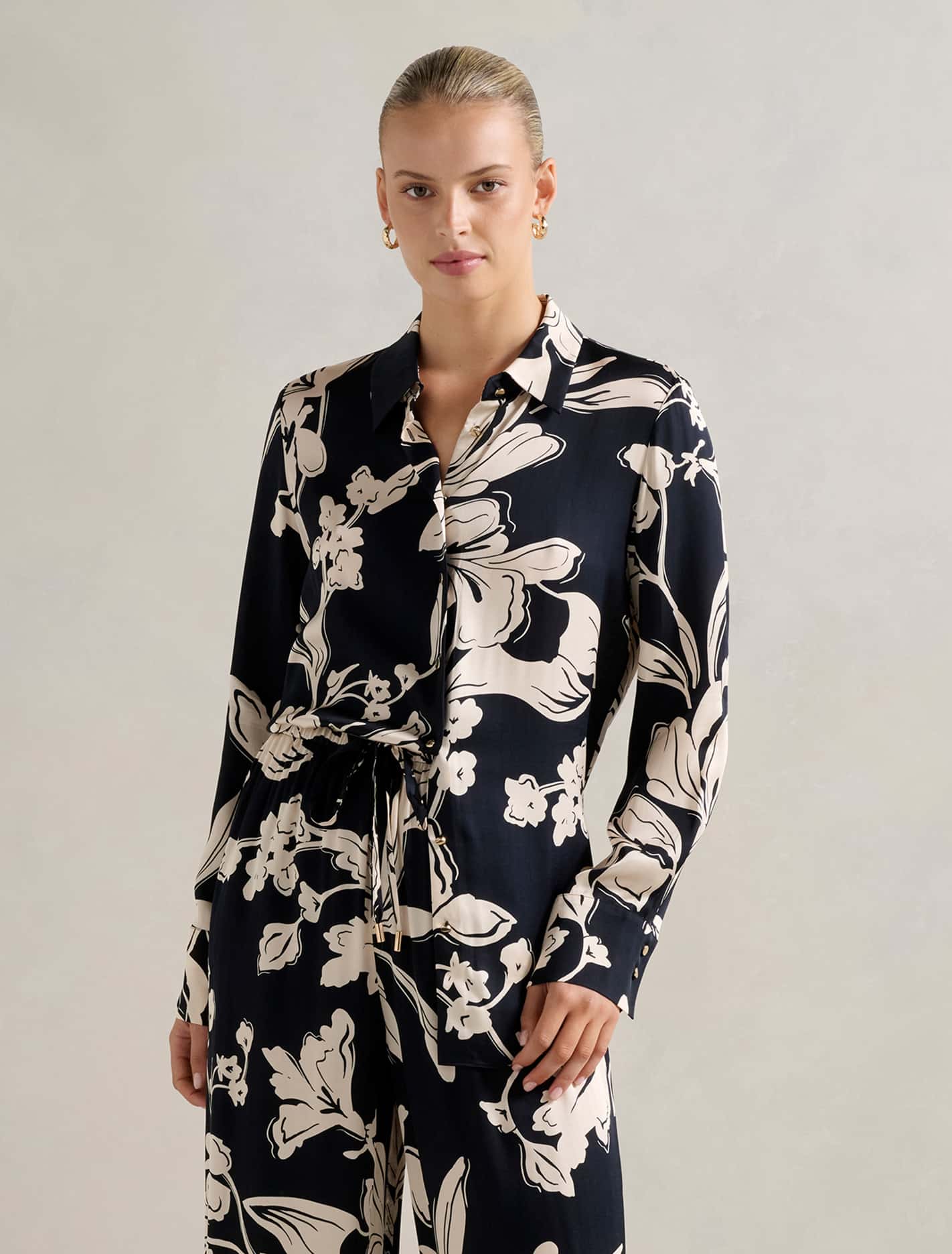 Lila Longline Printed Satin Shirt Hyland Floral Co-ord