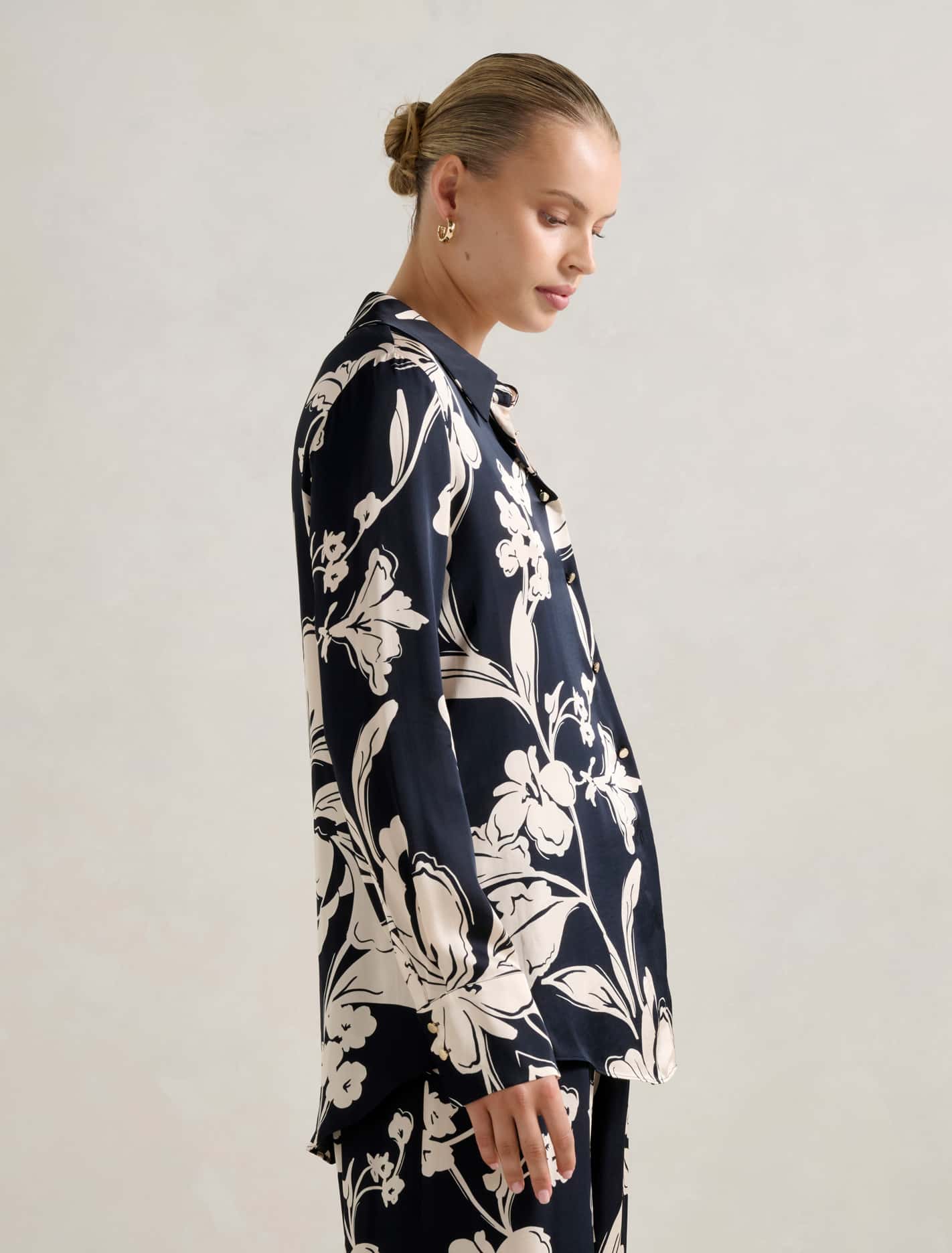 Lila Longline Printed Satin Shirt Hyland Floral Co-ord