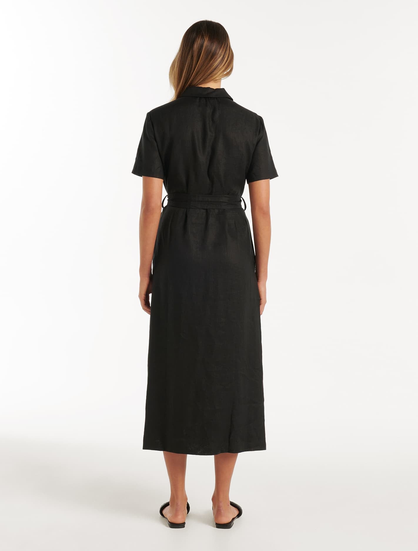 Denver Linen Shirt Midi Dress Black