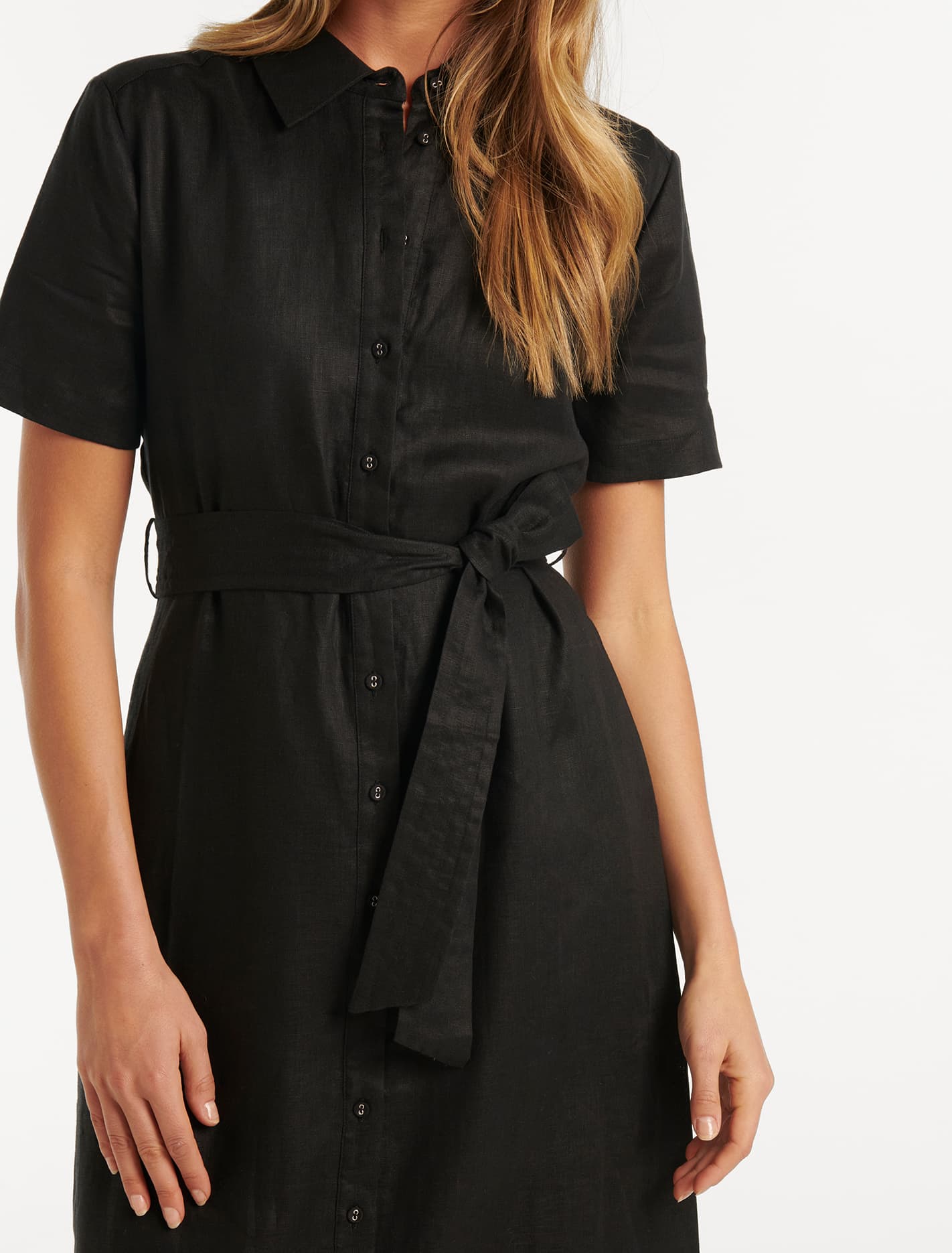 Denver Linen Shirt Midi Dress Black