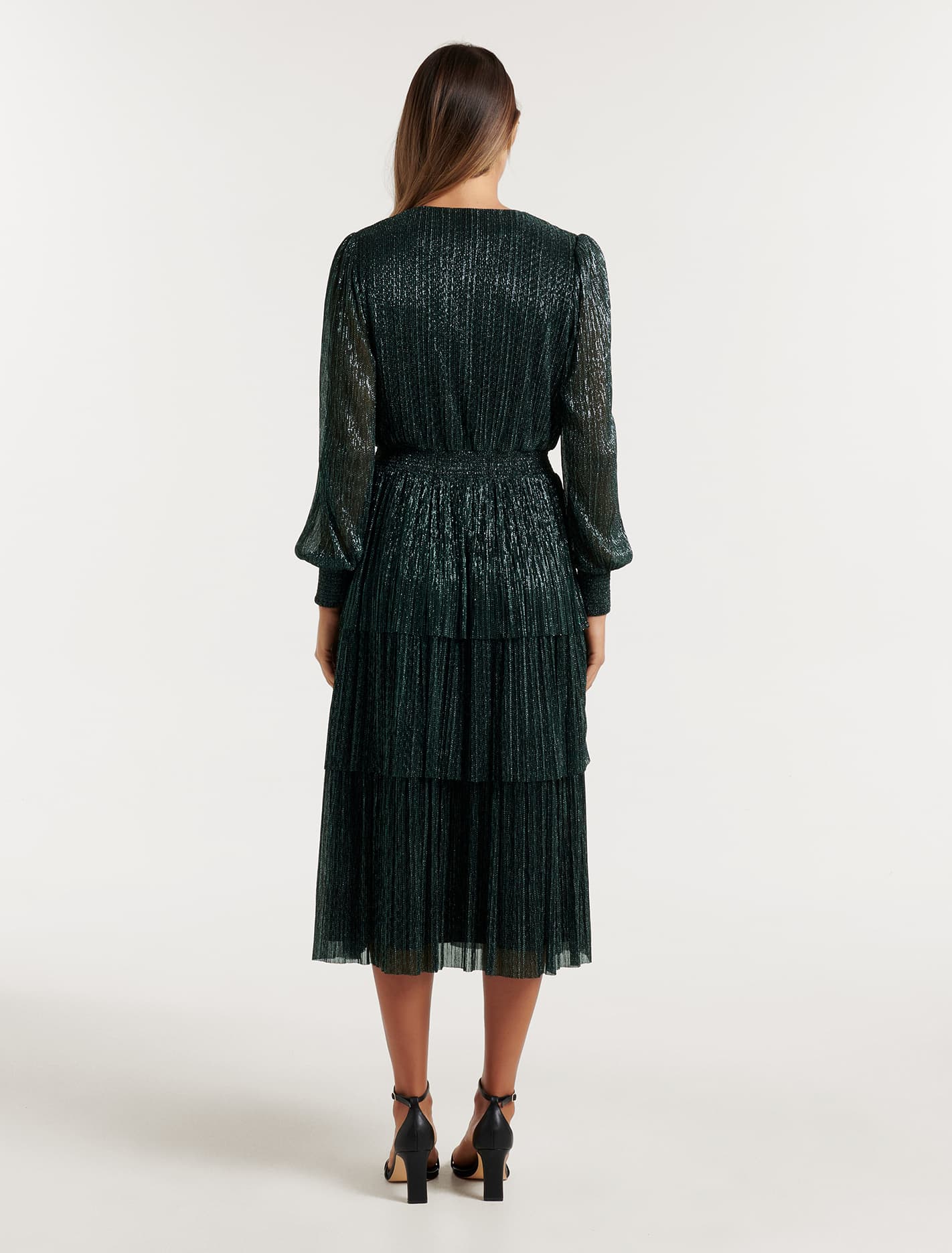 Winifred Plisse Midi Dress Dark Green