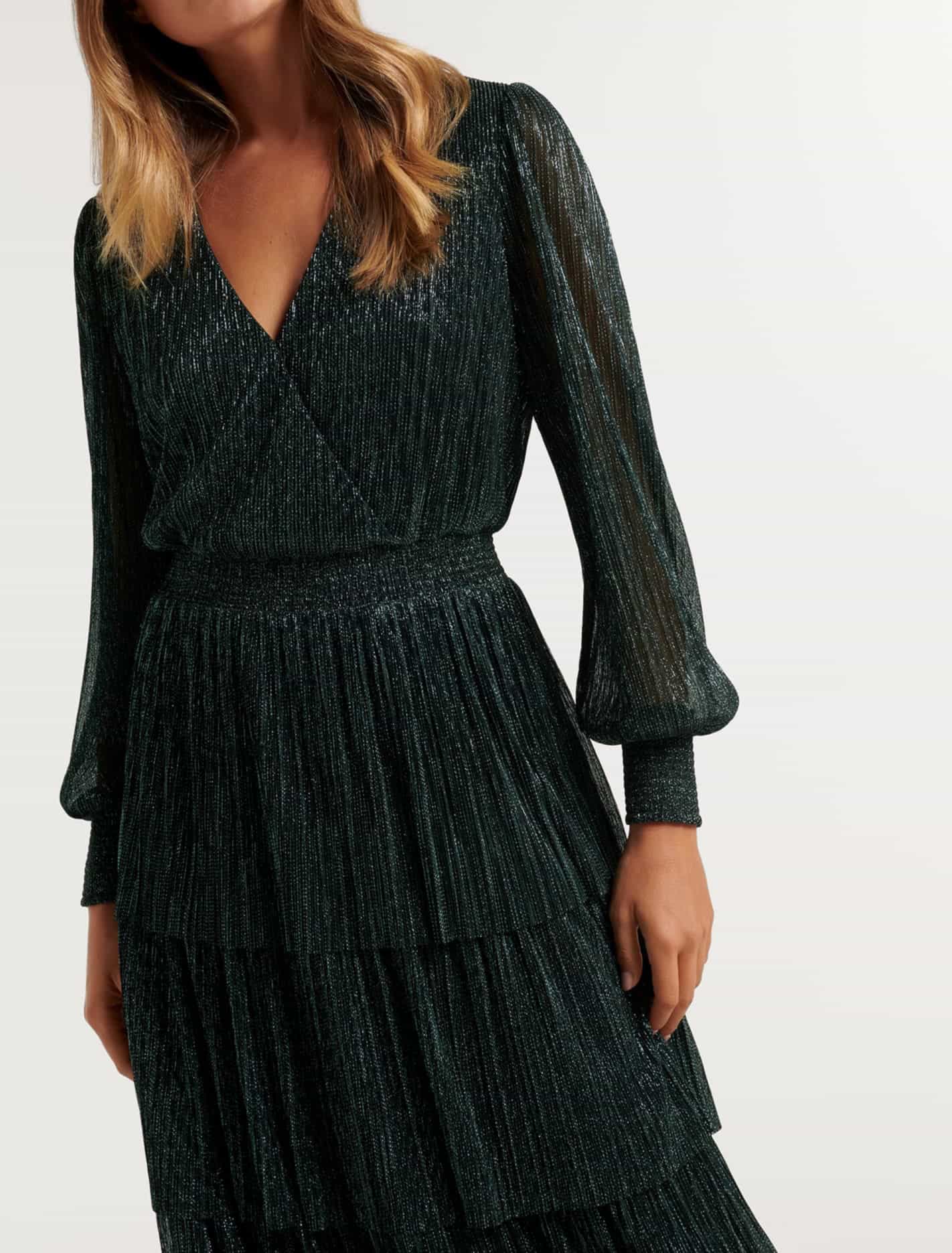 Winifred Plisse Midi Dress Dark Green