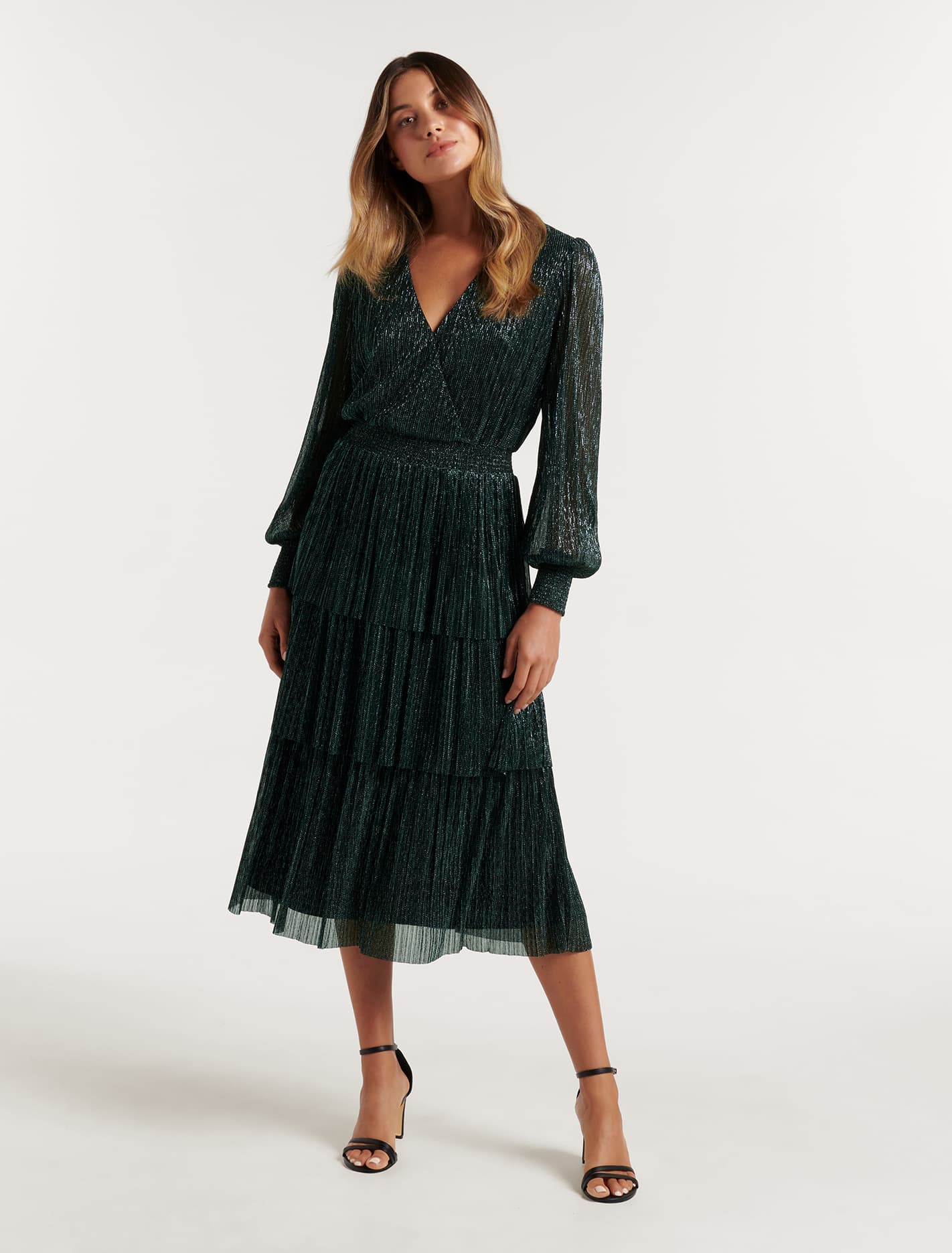 Winifred Plisse Midi Dress Dark Green