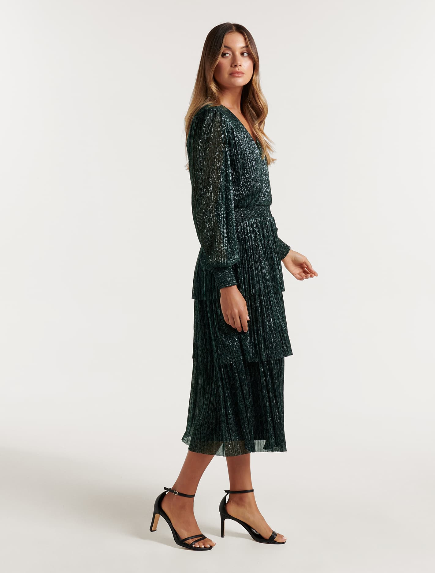 Winifred Plisse Midi Dress Dark Green