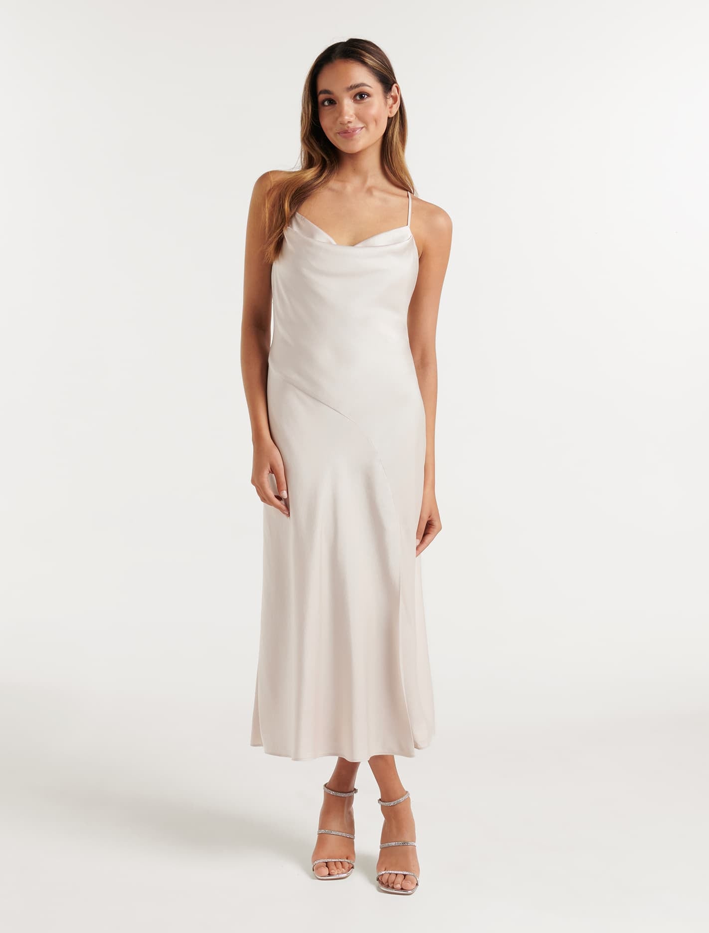 Opal Petite Bias Cowl Satin Midi Champagne