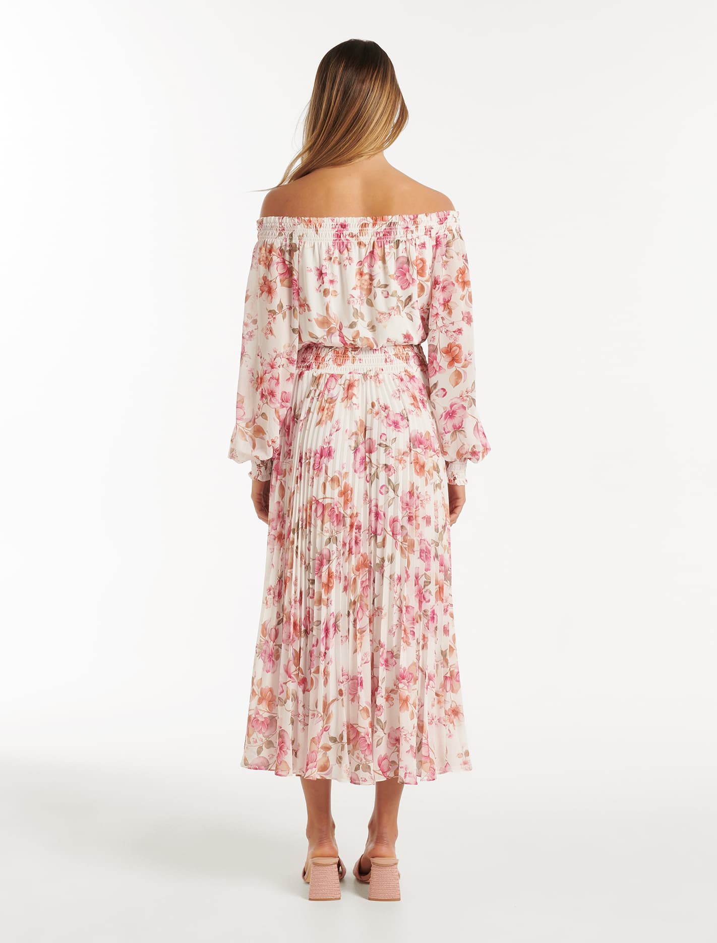 Taylor Off Shoulder Midi Dress Pink Holland Floral