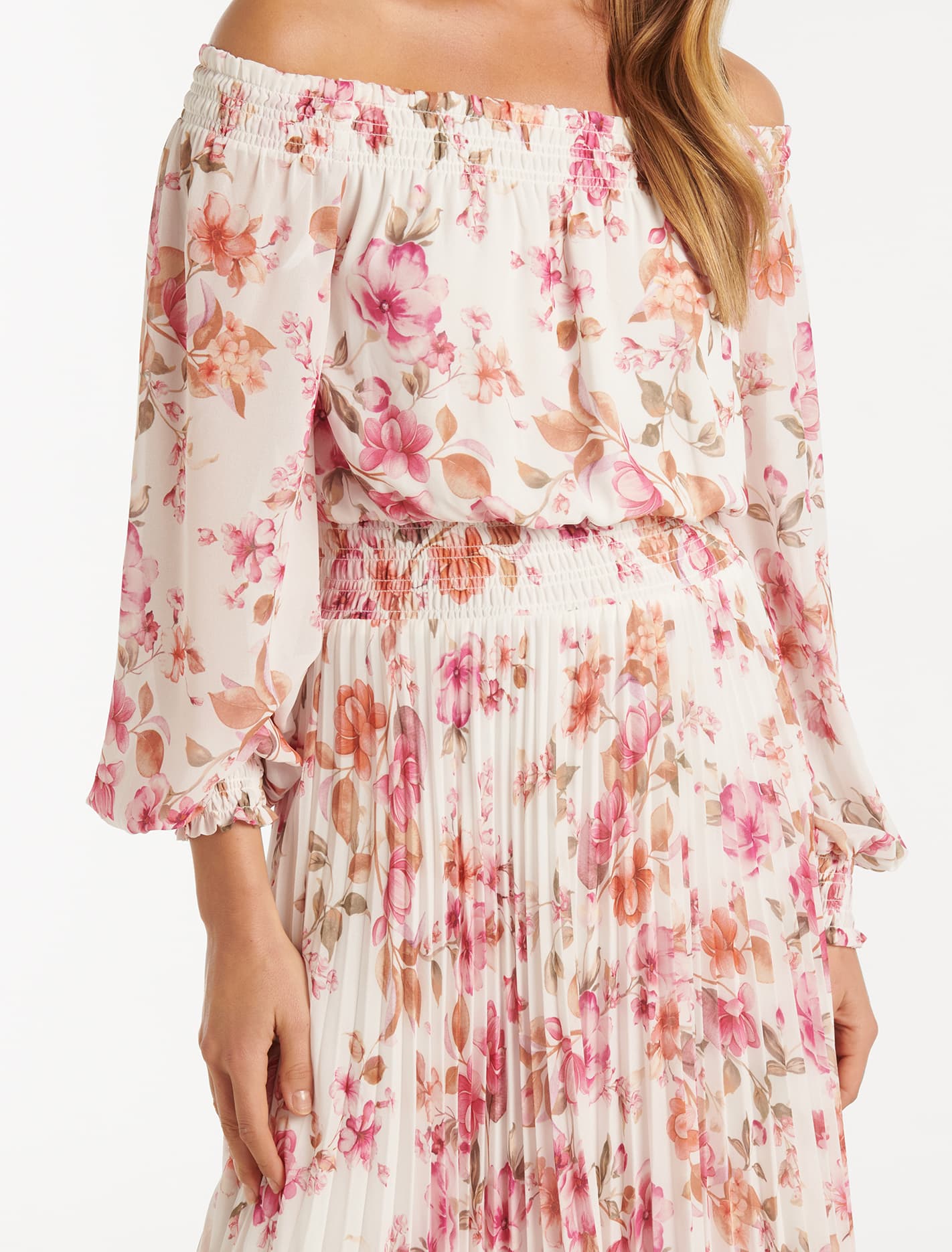 Taylor Off Shoulder Midi Dress Pink Holland Floral
