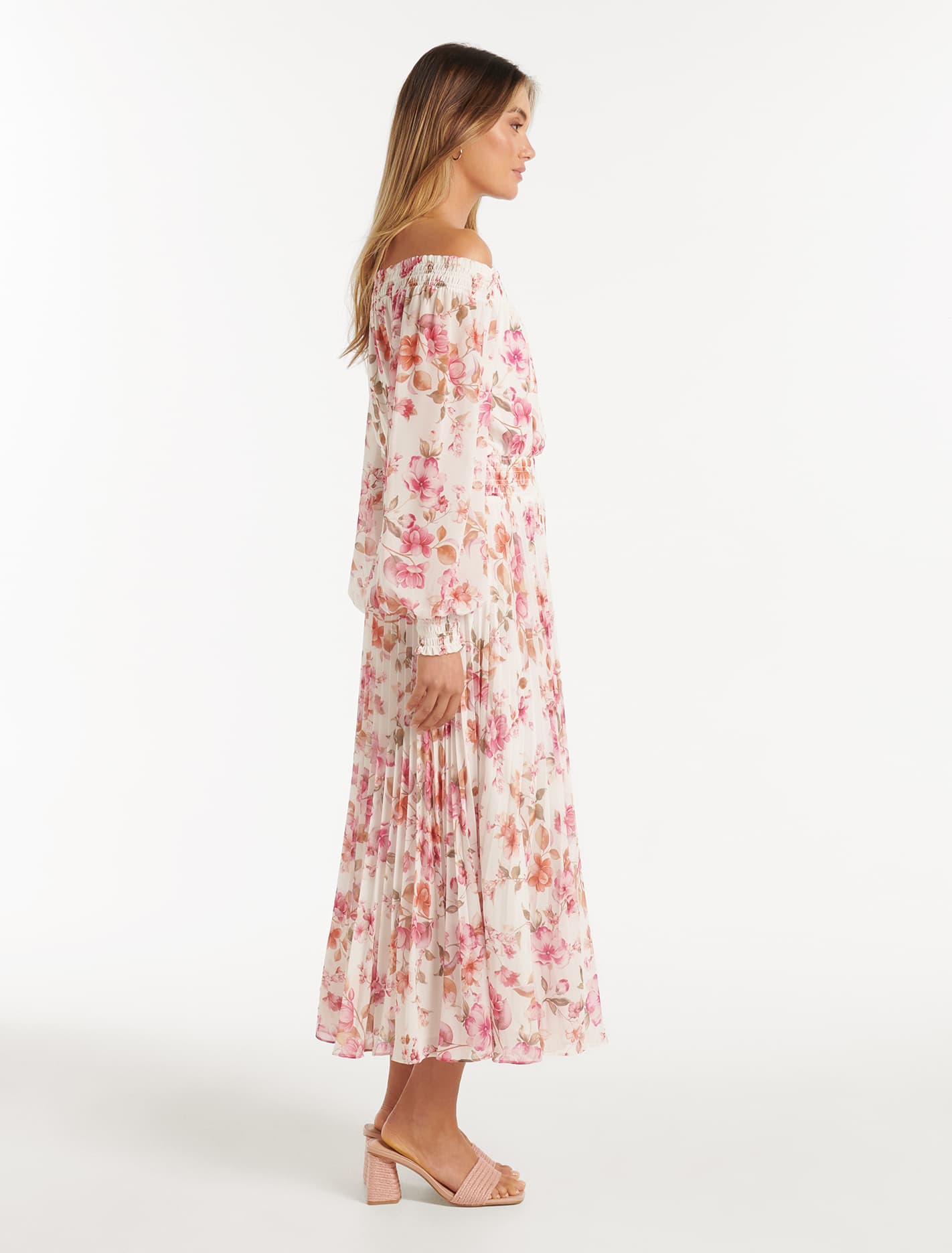 Taylor Off Shoulder Midi Dress Pink Holland Floral
