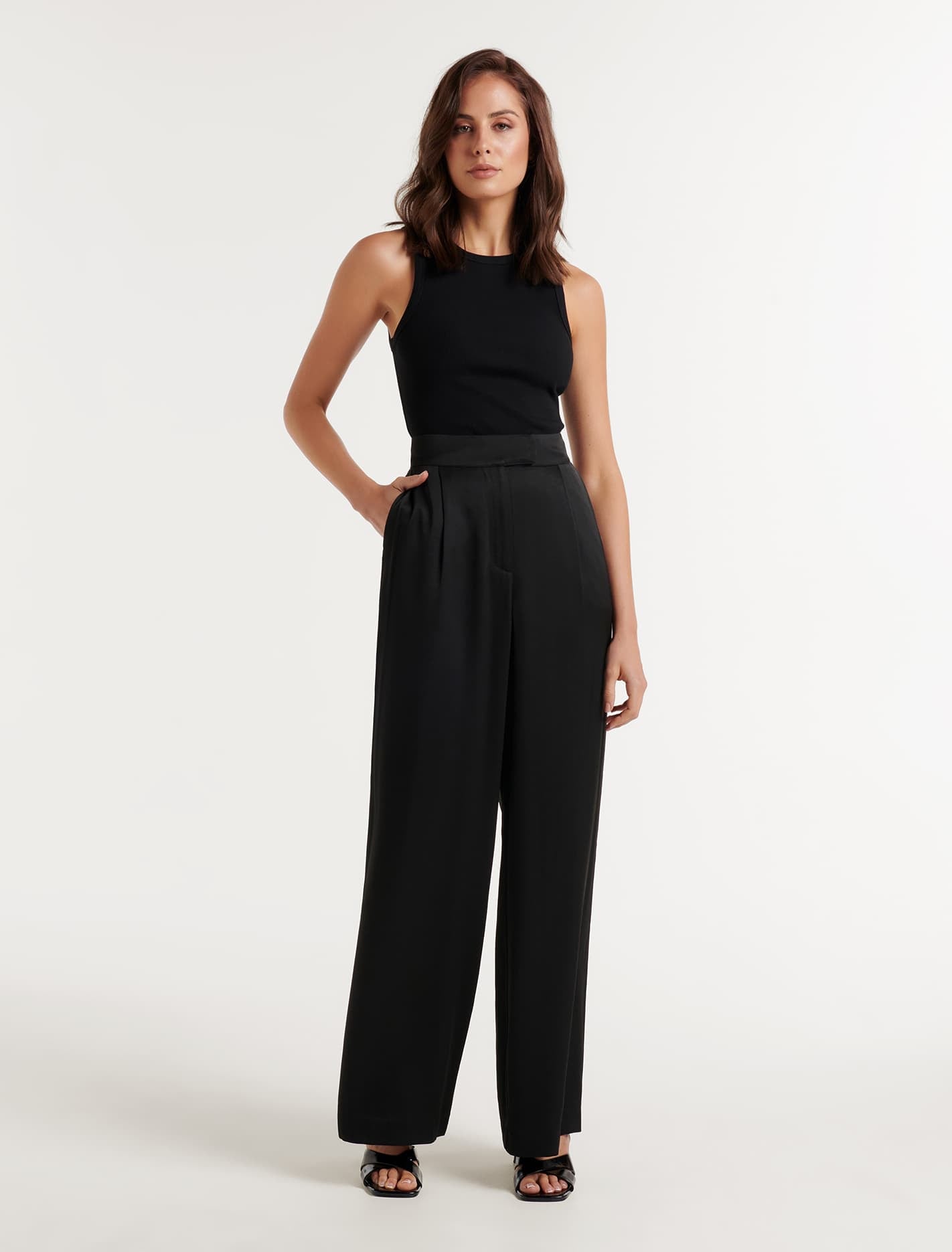 Alora Satin Wide Leg Pants Black