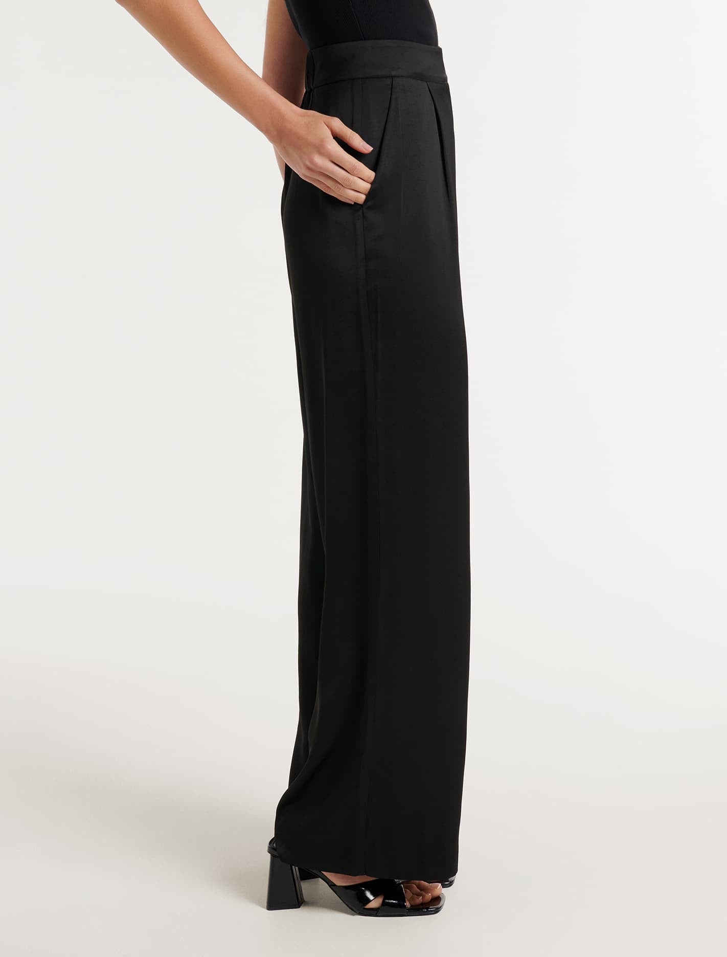 Alora Satin Wide Leg Pants Black