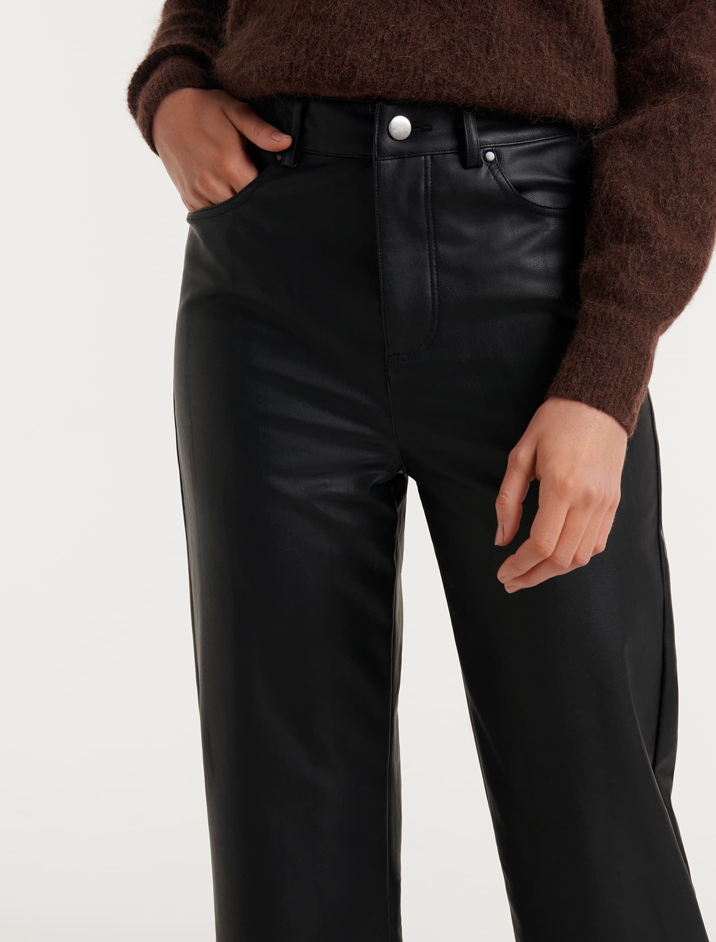 Jaclyn Vegan Leather Straight Leg Pant Black