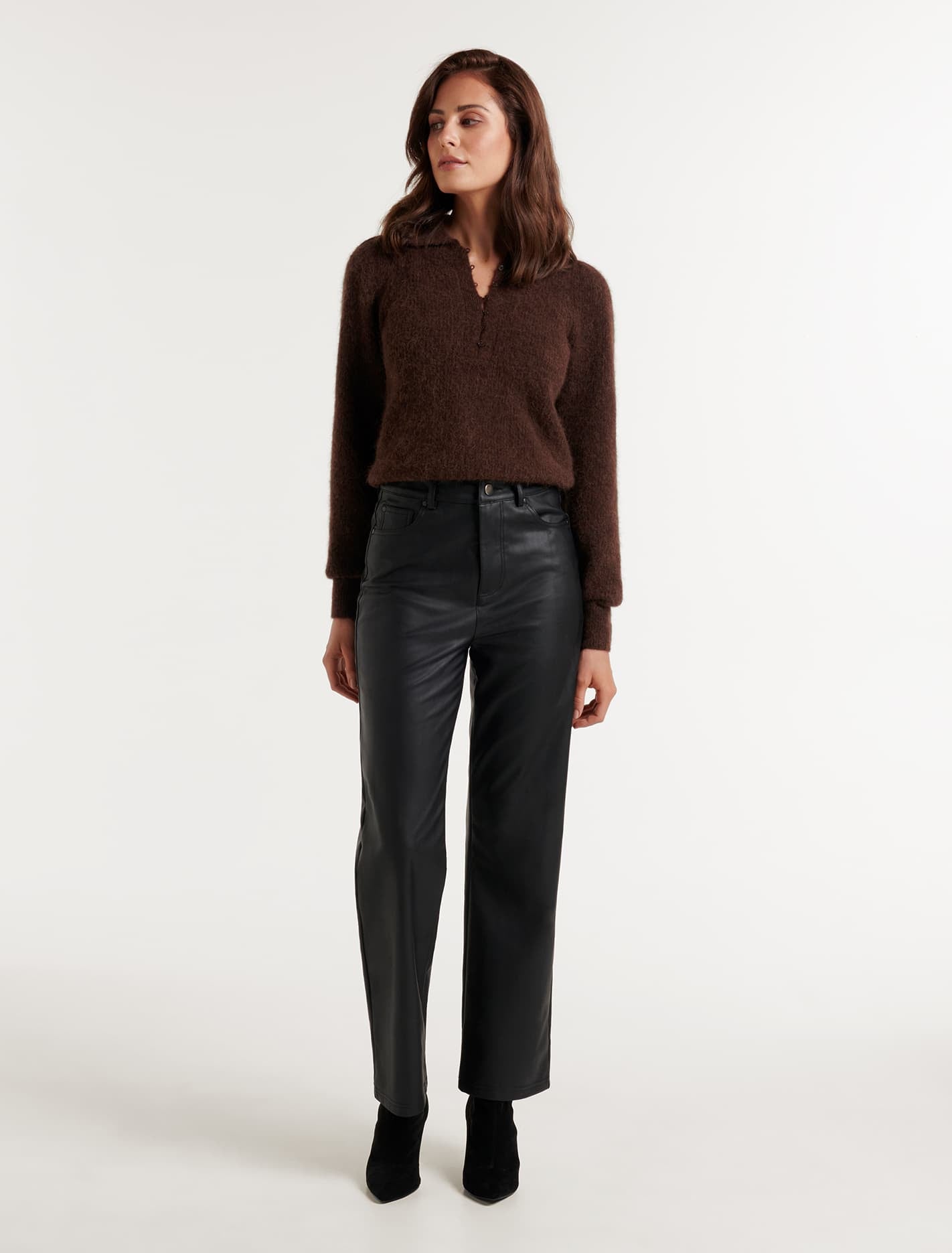 Jaclyn Vegan Leather Straight Leg Pant Black