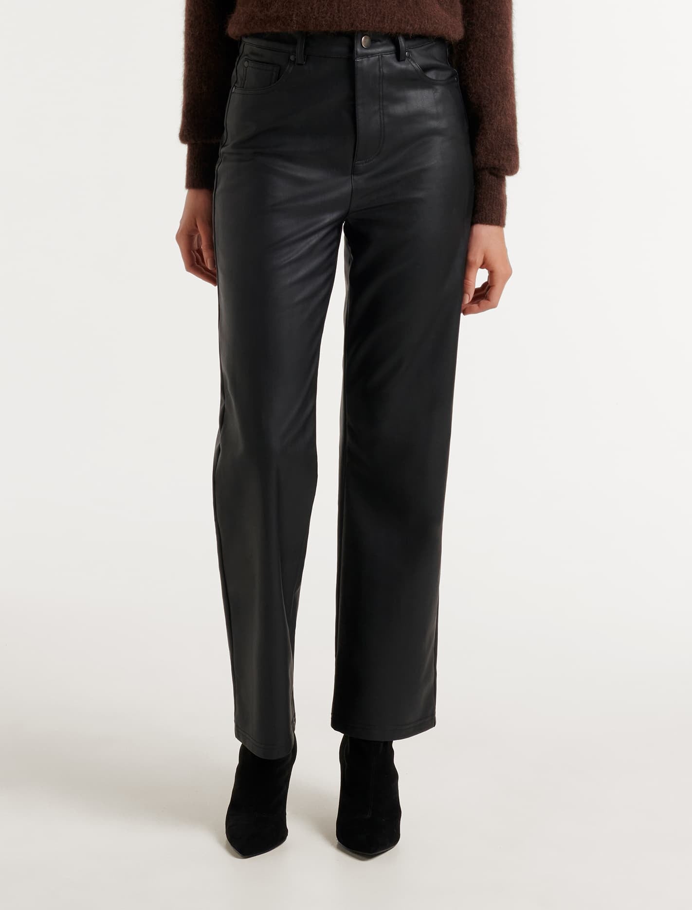 Jaclyn Vegan Leather Straight Leg Pant Black