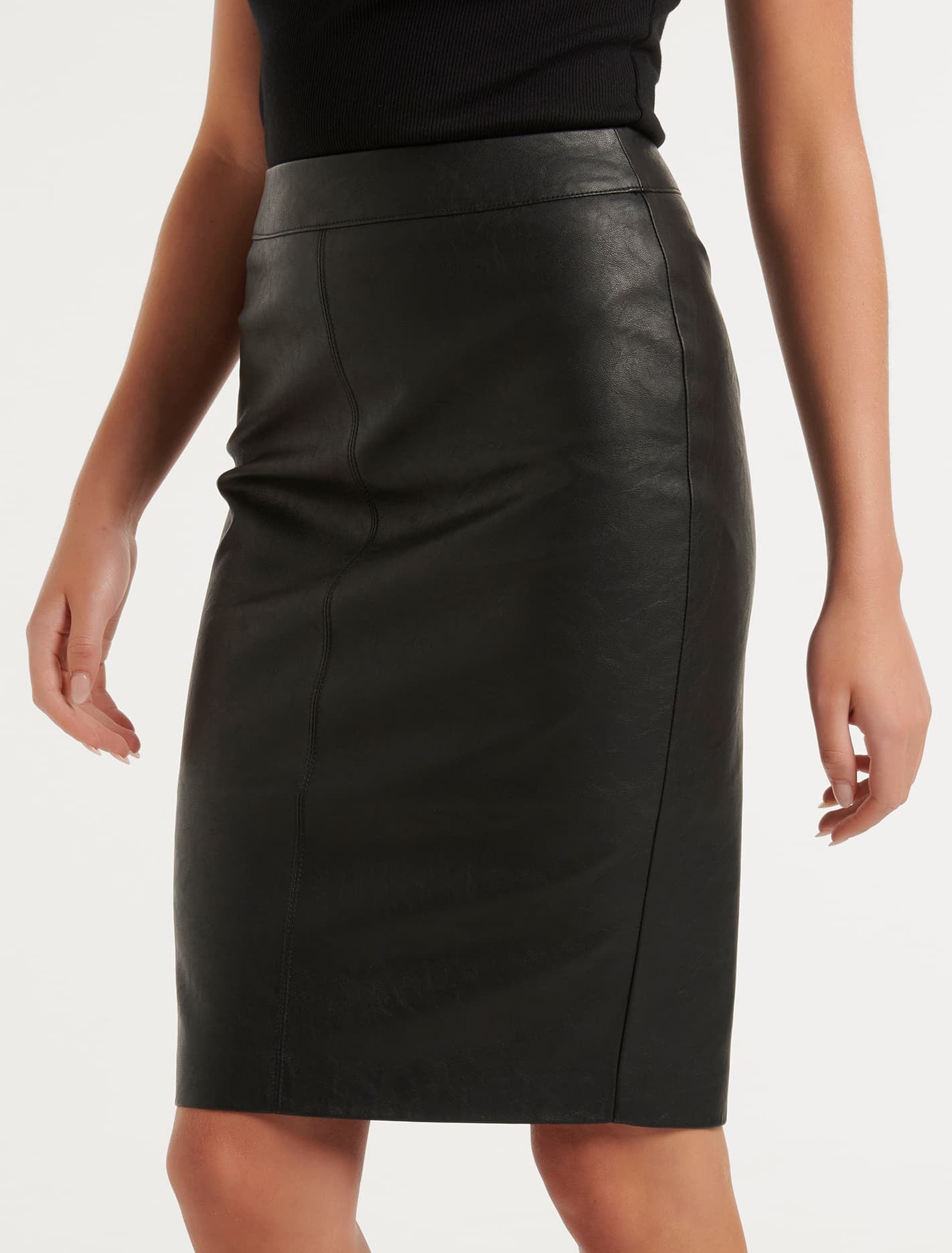 Carla Vegan Leather Midi Skirt Black