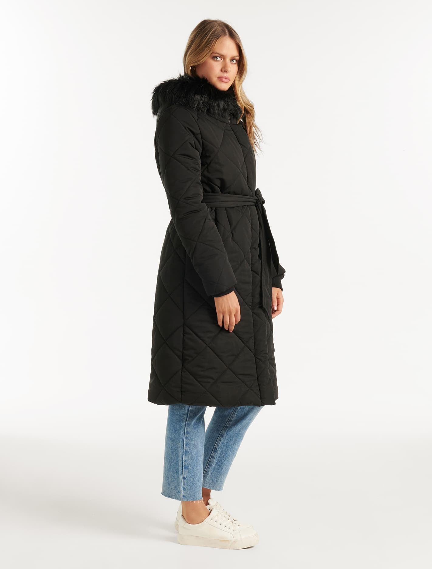 Tessa Quilted Longline Puffer Black