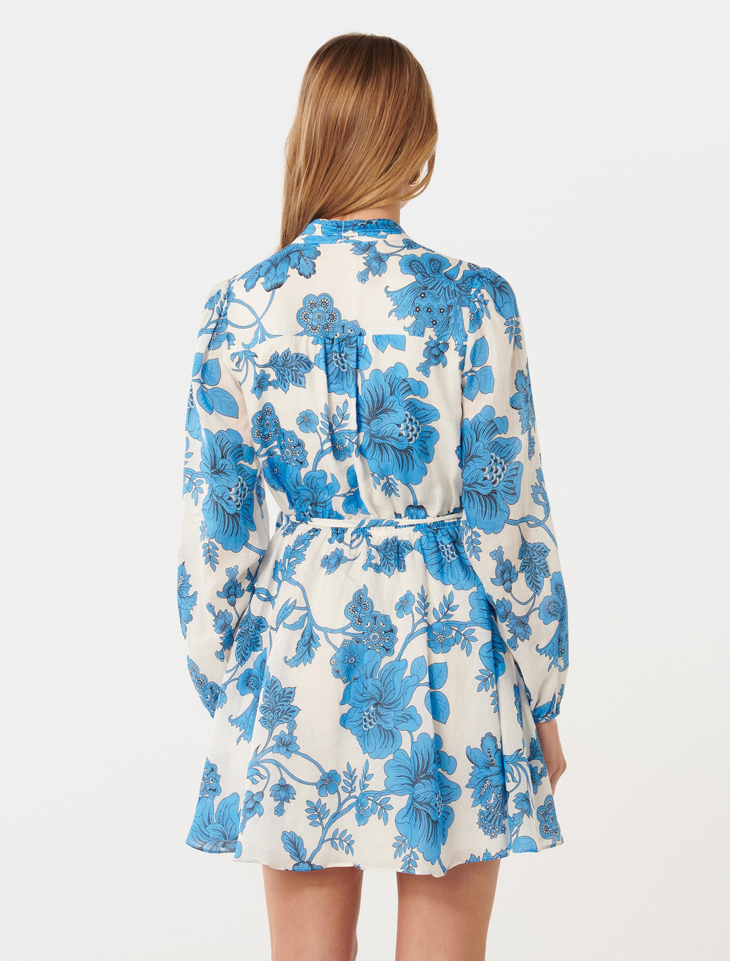 Henrietta Button Up Mini Dress Large Blue Leila Chintz