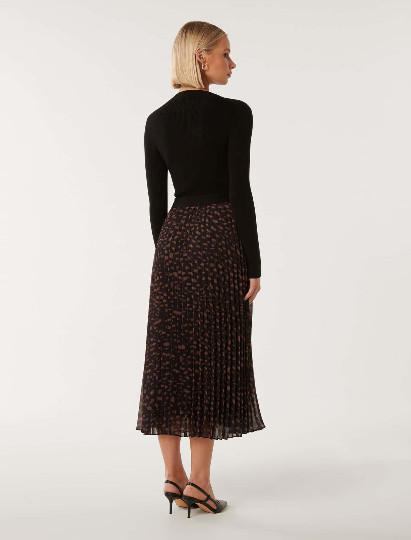 Penelope Woven Mix Knit Dress Sepia Pebble