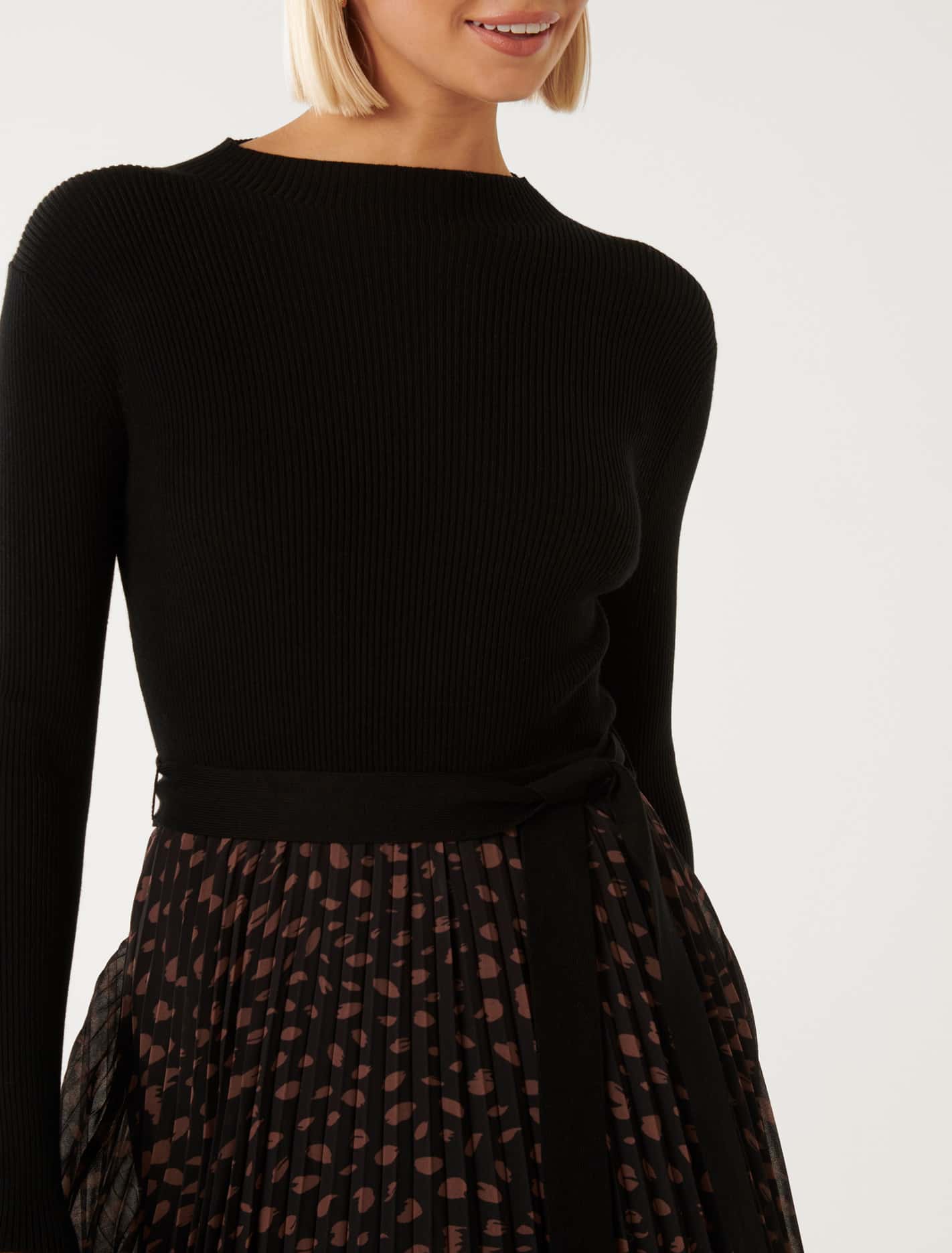 Penelope Woven Mix Knit Dress Sepia Pebble
