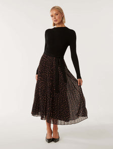 Penelope Woven Mix Knit Dress Sepia Pebble