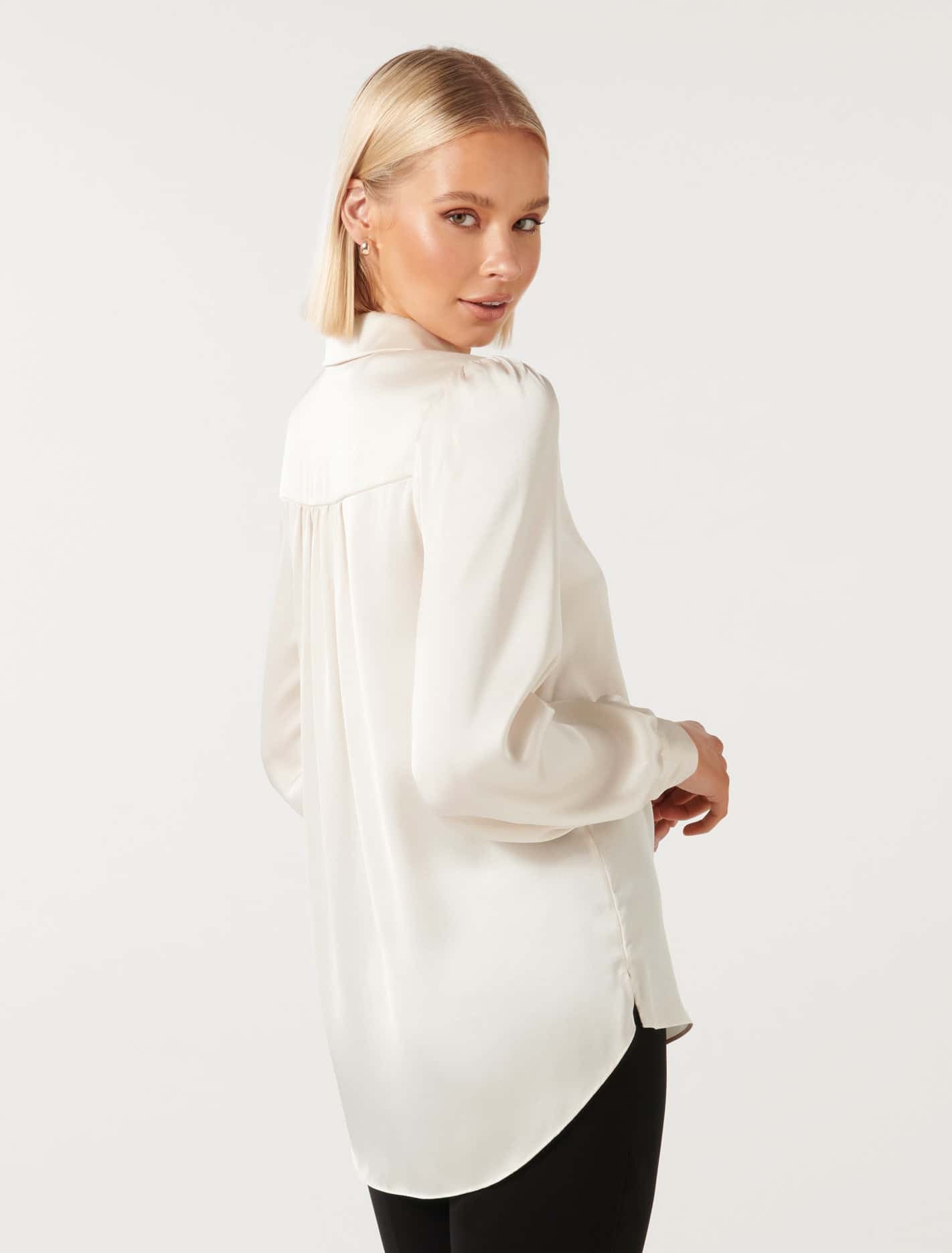 Ren Satin Button Through Blouse Bone