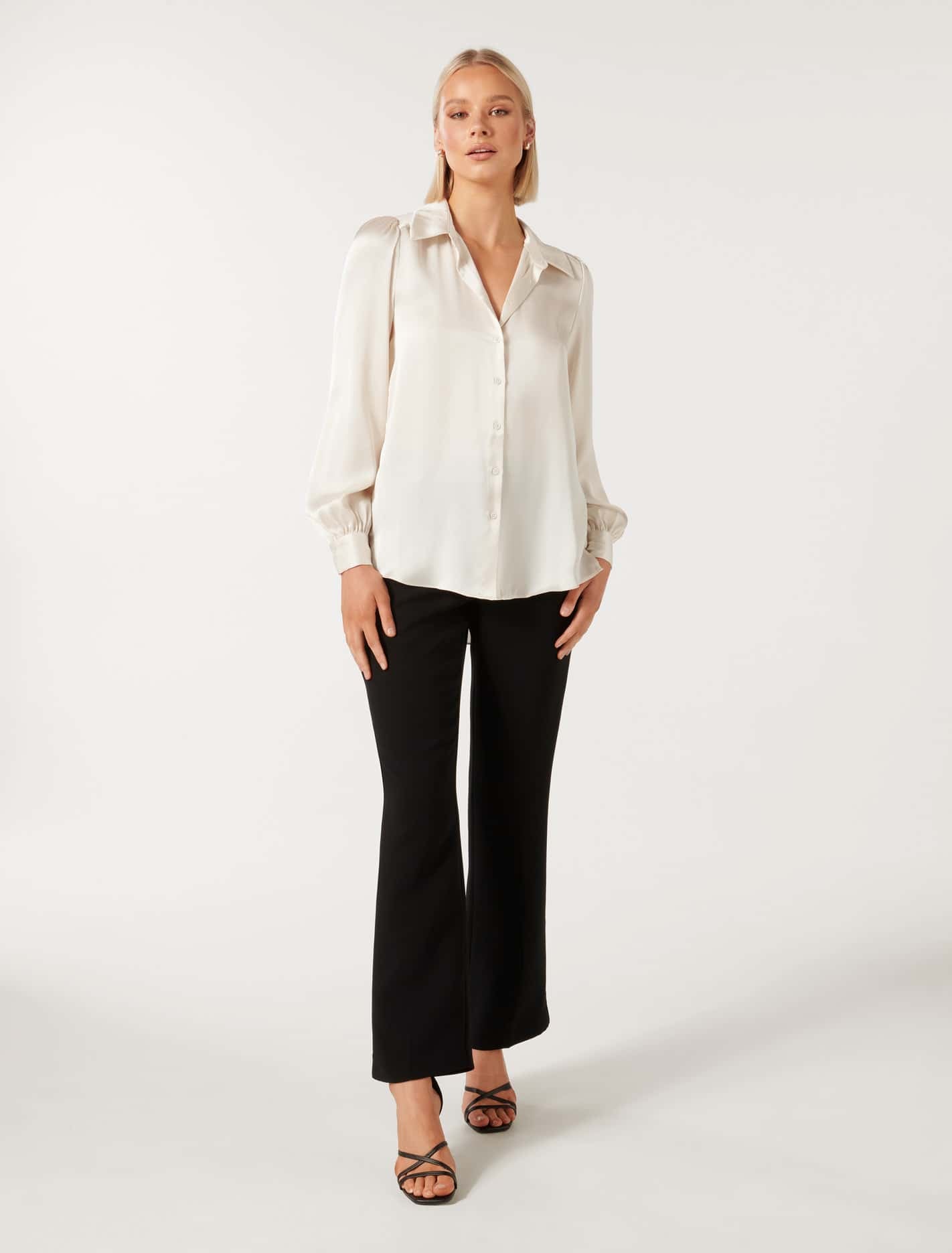 Ren Satin Button Through Blouse Bone