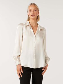 Ren Satin Button Through Blouse Bone