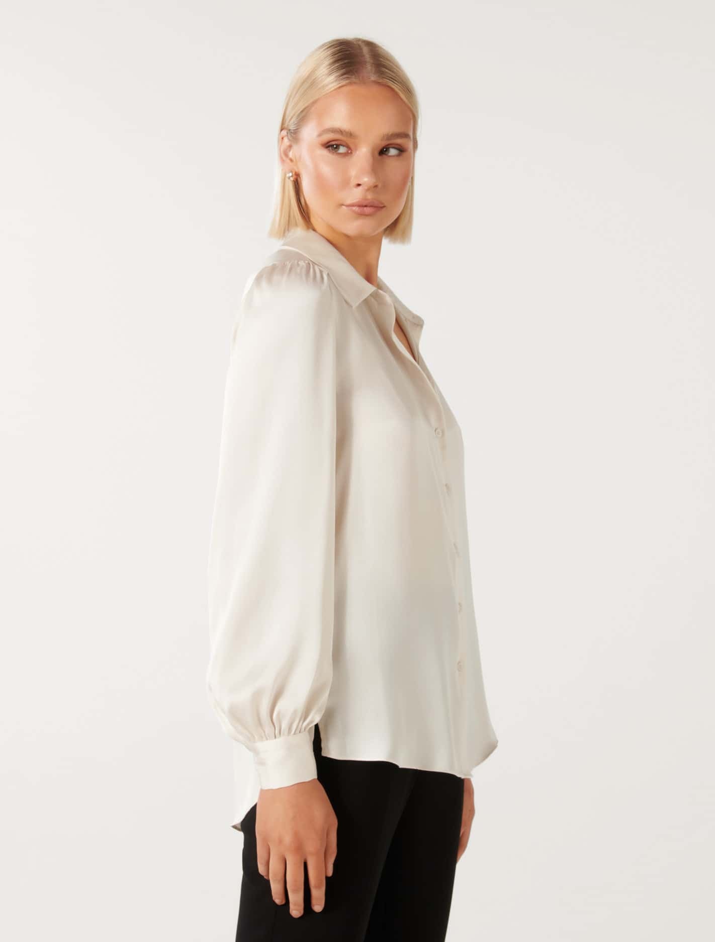 Ren Satin Button Through Blouse Bone