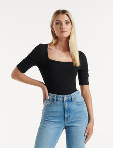 Tobi Square Neck Top Black