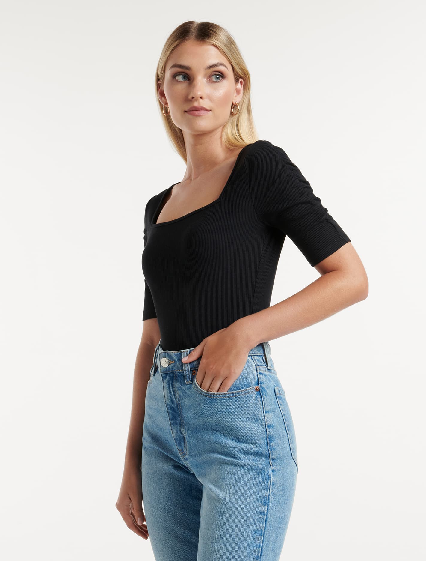 Tobi Square Neck Top Black