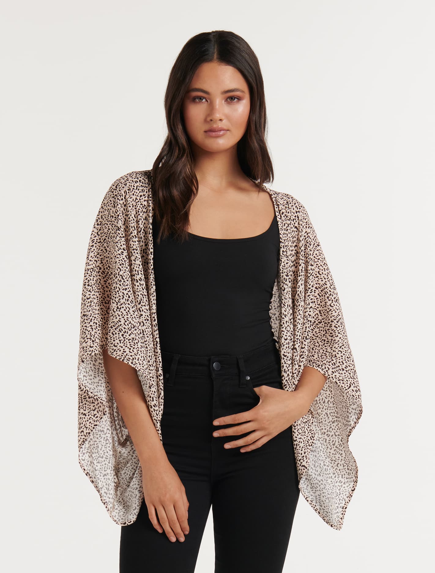 Dani Short Print Kimono Leopard Print