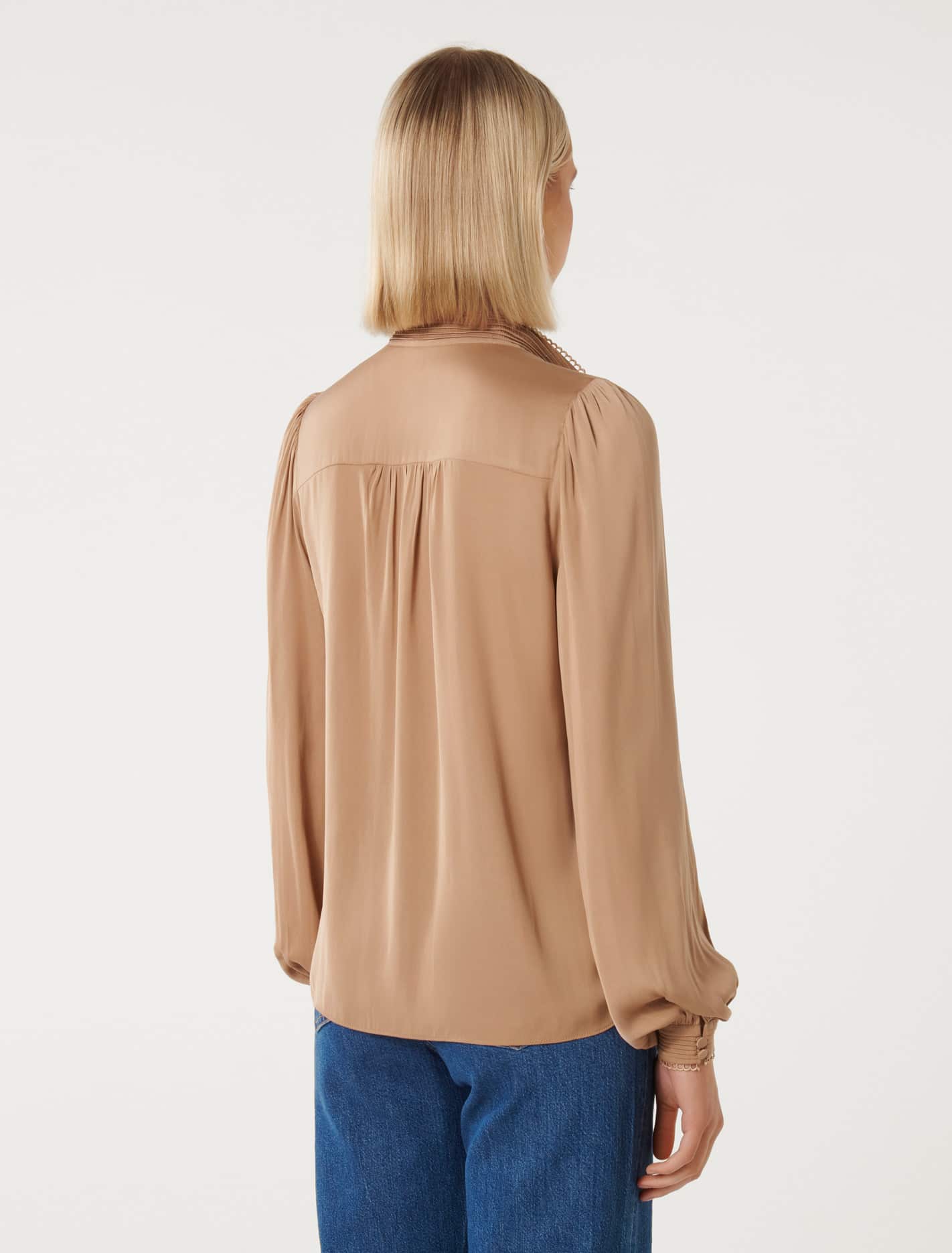 Savannah Satin Button Detail Blouse Burnt Almond