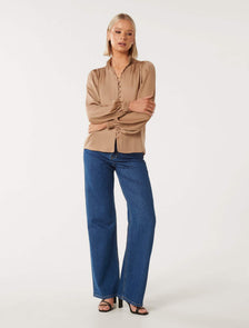 Savannah Satin Button Detail Blouse Burnt Almond