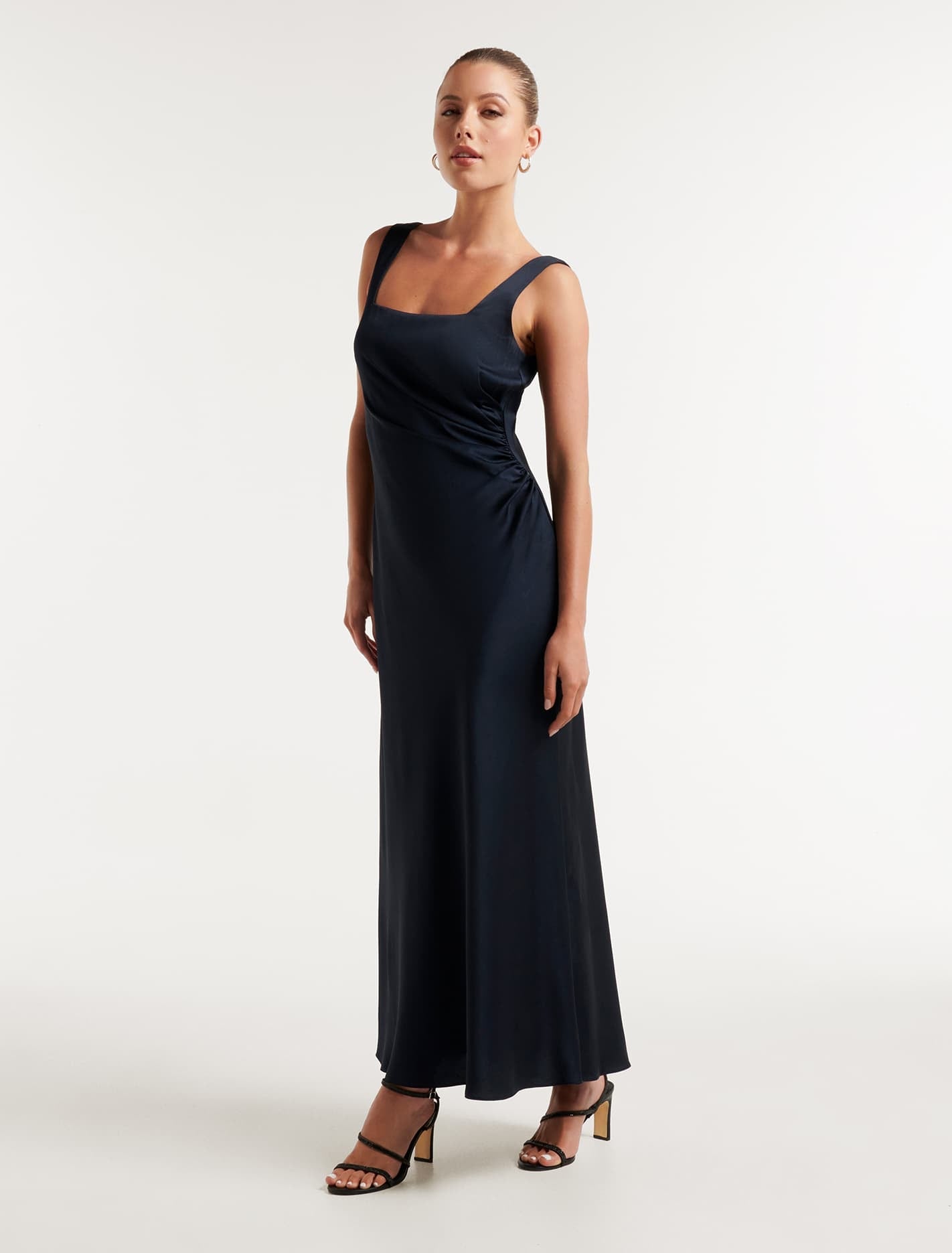 Winnie Square Neck Ruched Midi Dress Navy