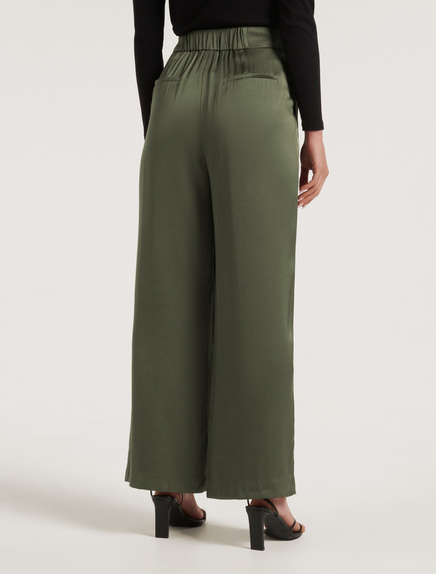Alora Petite Satin Wide Leg Pants Slate Green Suit