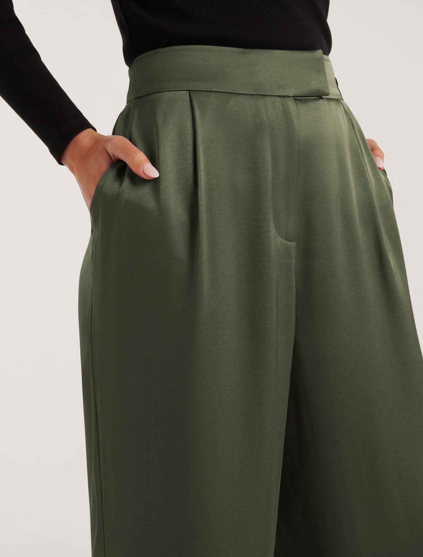 Alora Petite Satin Wide Leg Pants Slate Green Suit