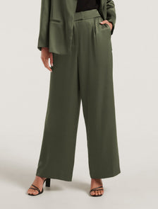 Alora Petite Satin Wide Leg Pants Slate Green Suit