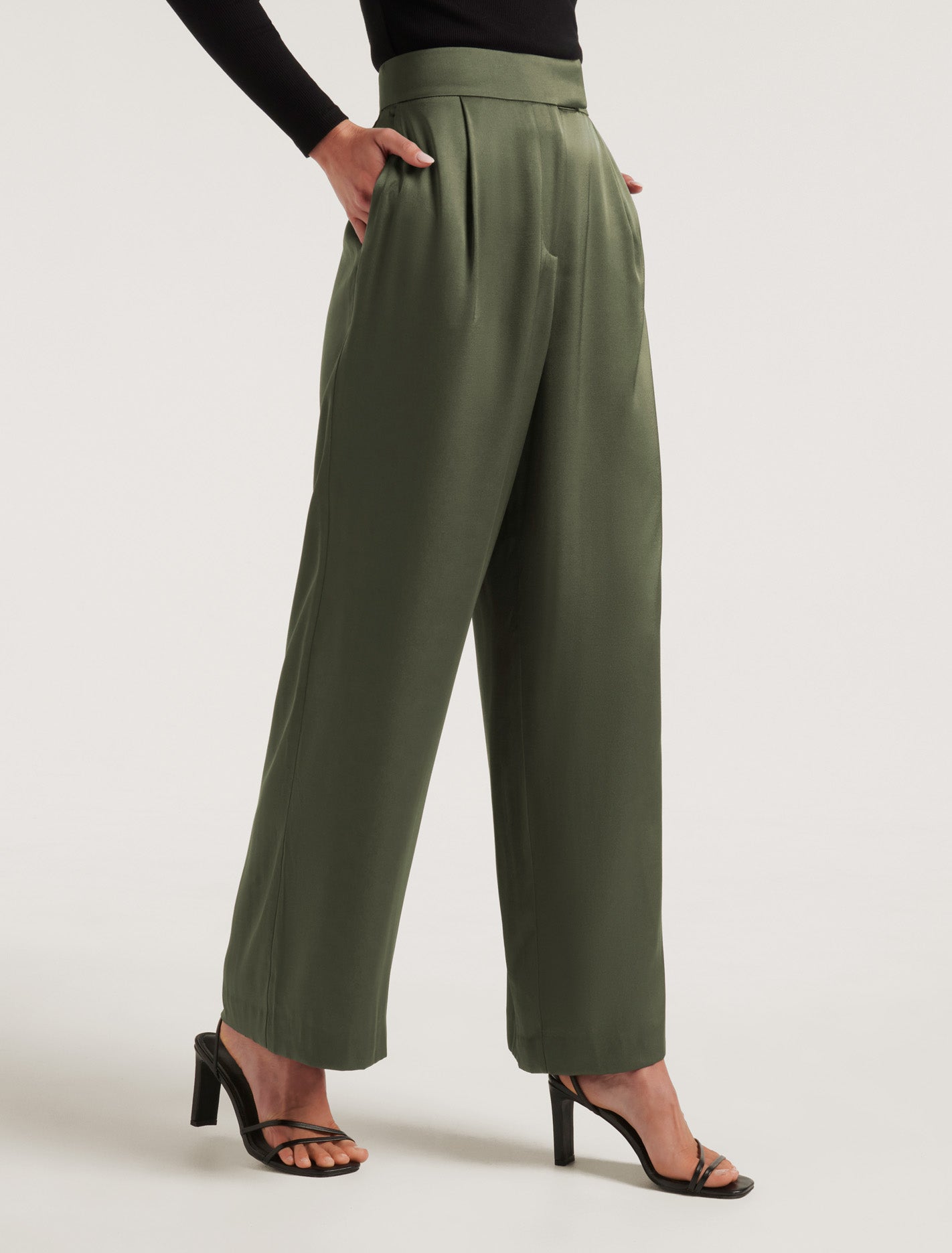 Alora Petite Satin Wide Leg Pants Slate Green Suit
