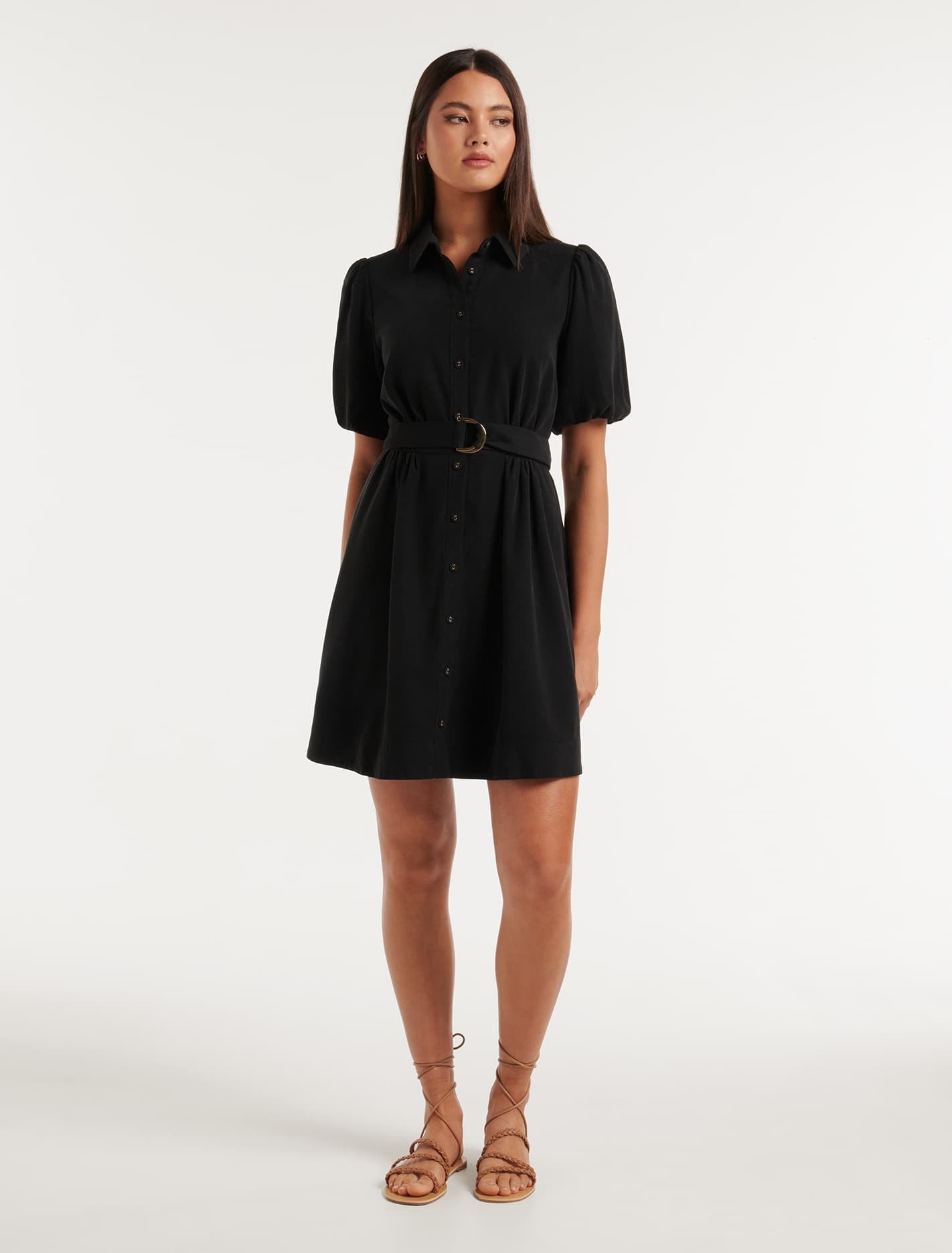 Tamara Belted Waist Mini Dress Black