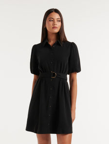 Tamara Belted Waist Mini Dress Black