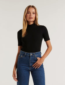 Jessa Mockneck Half Sleeve Tee Black