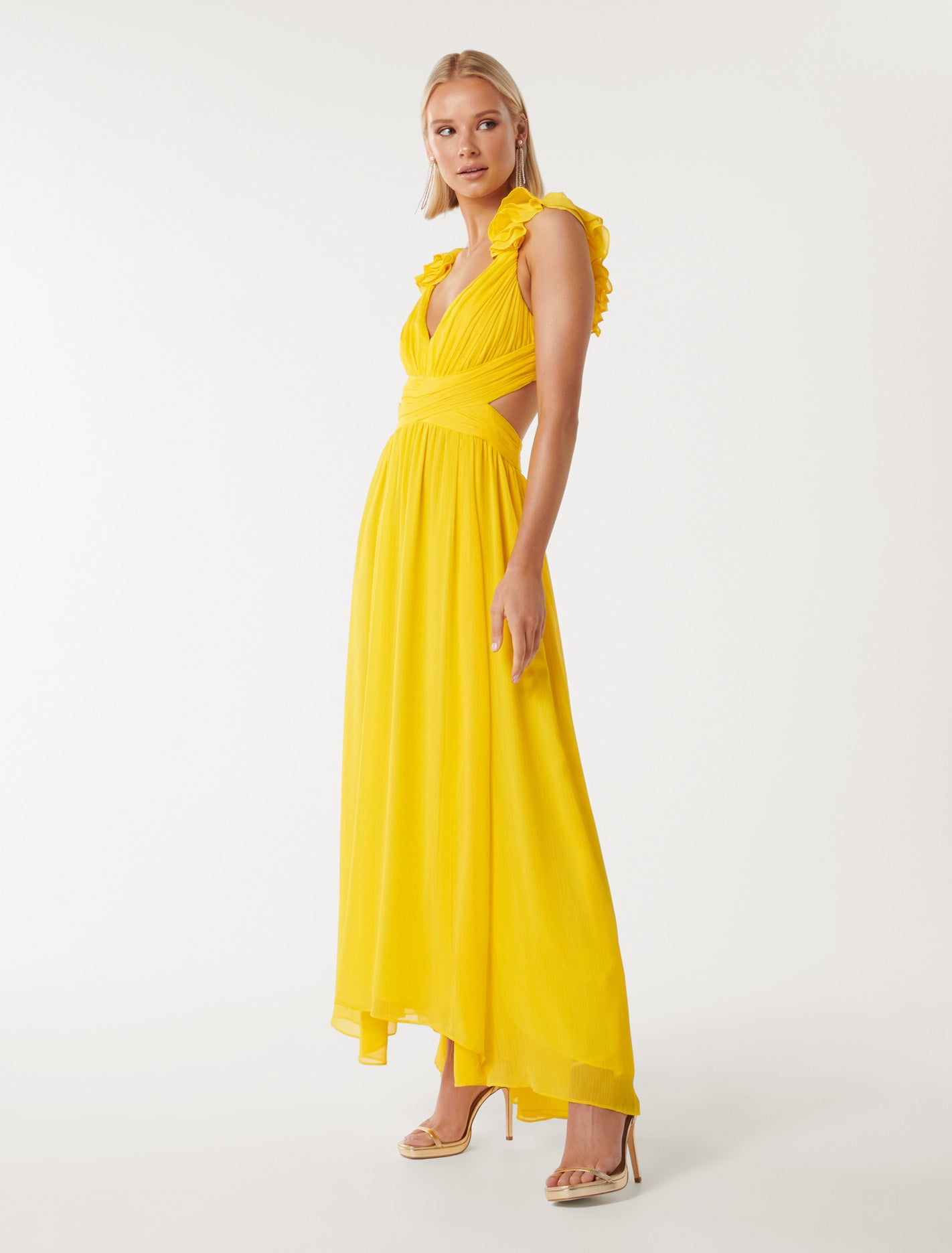Selena Ruffle Shoulder Maxi Daffodil