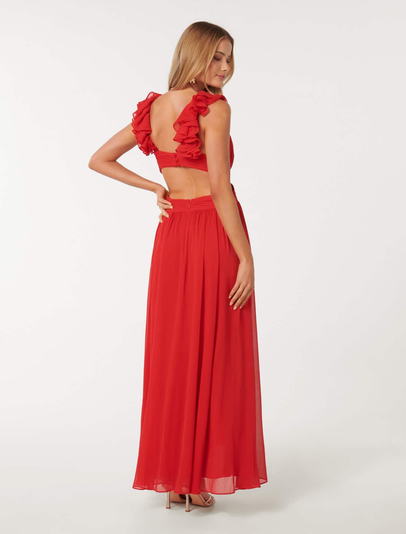 Selena Ruffle Shoulder Maxi Chilli Red