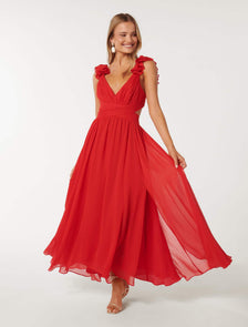 Selena Ruffle Shoulder Maxi Chilli Red